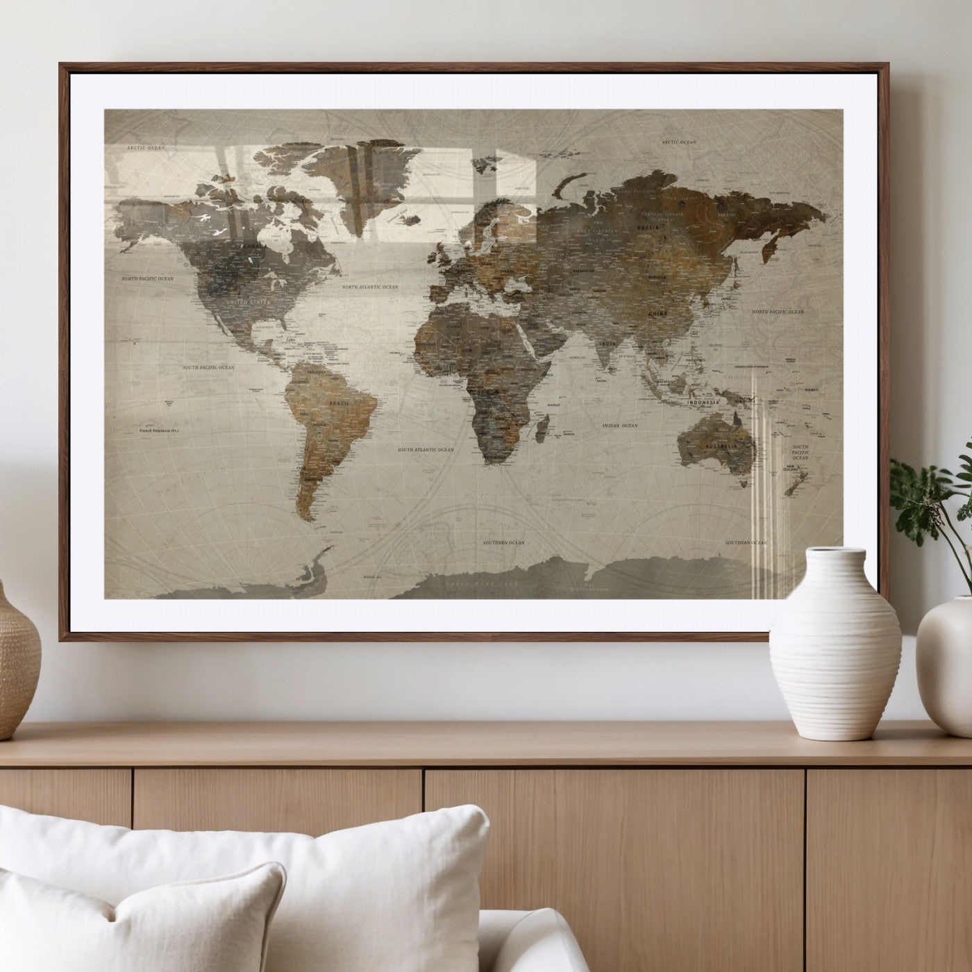 91849163-MGC-FP-36x24 - World Map Wall Art Canvas Print, Modern Decorative Framed Map Artwork Prints for Living Room, Office, Bedroom Wall Decor