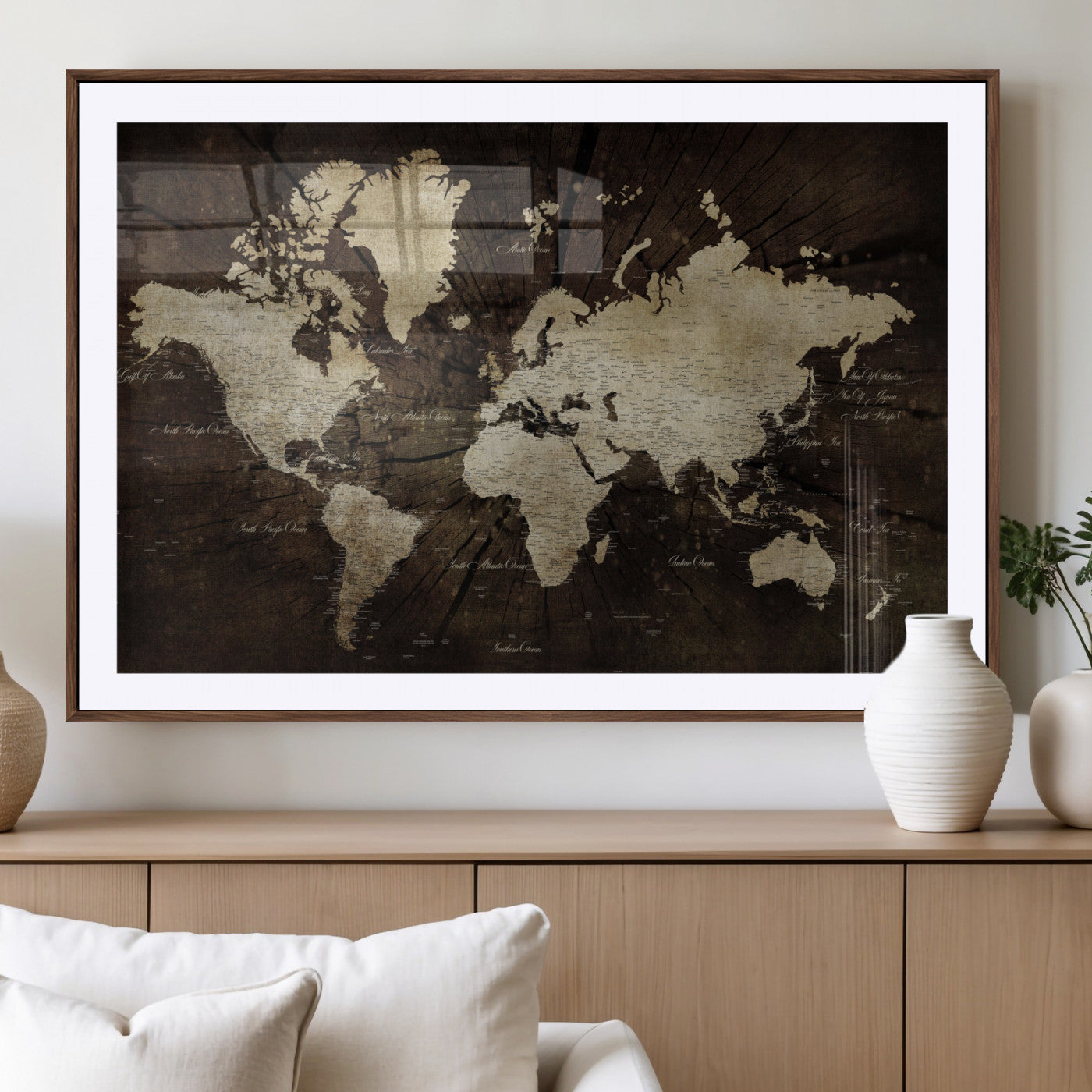 24010397-MGC-FP-36x24 - World Map Wall Art Canvas Print, Modern Decorative Framed Map Artwork Prints for Living Room, Office, Bedroom Wall Decor