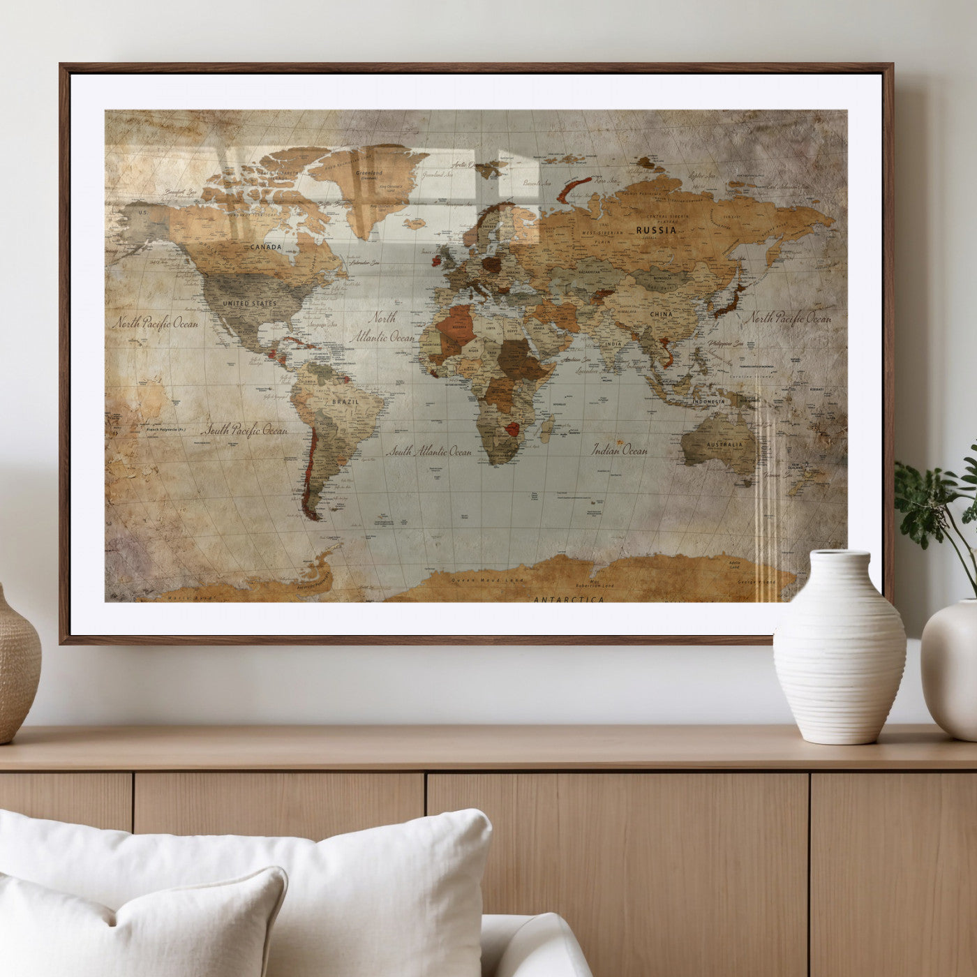 74176056-MGV-CV-36X24 - World Map Wall Art Canvas Print, Modern Decorative Framed Map Artwork Prints for Living Room, Office, Bedroom Wall Decor