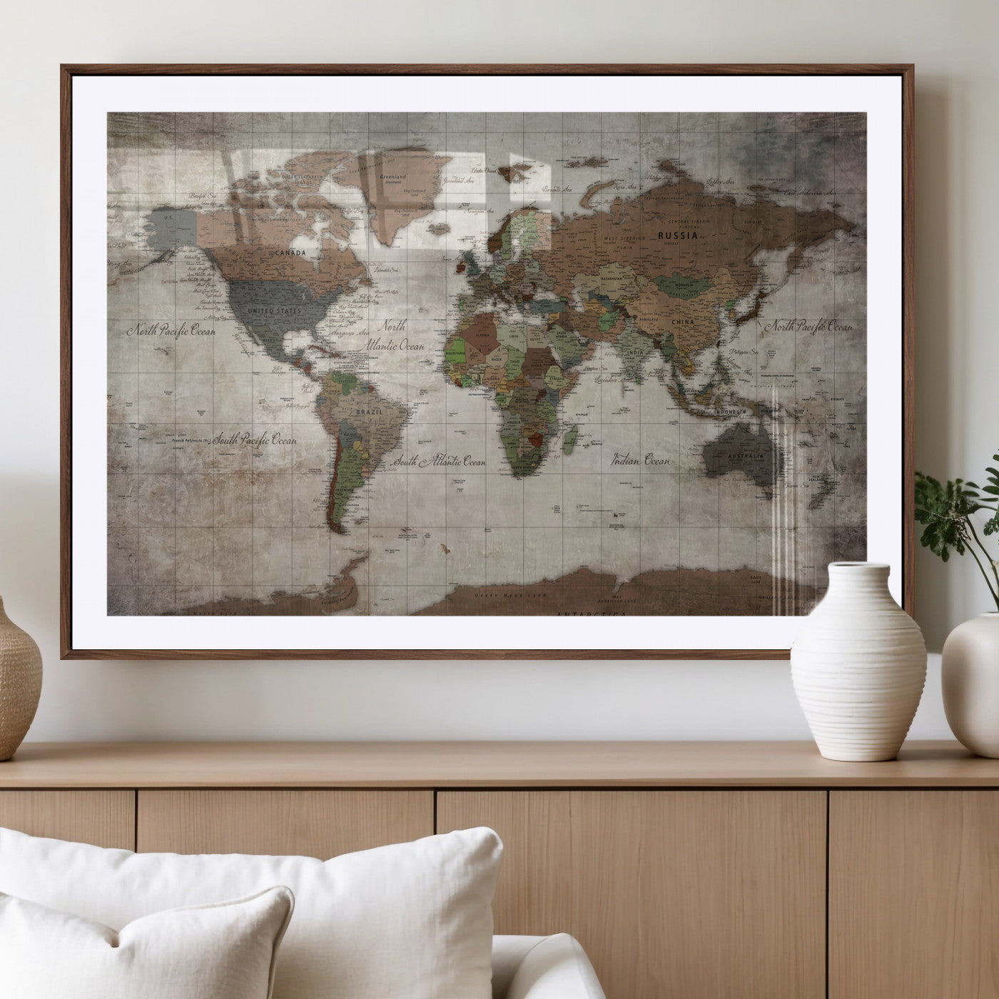 65393892-MGV-CV-36X24 - World Map Wall Art Canvas Print, Modern Decorative Framed Map Artwork Prints for Living Room, Office, Bedroom Wall Decor