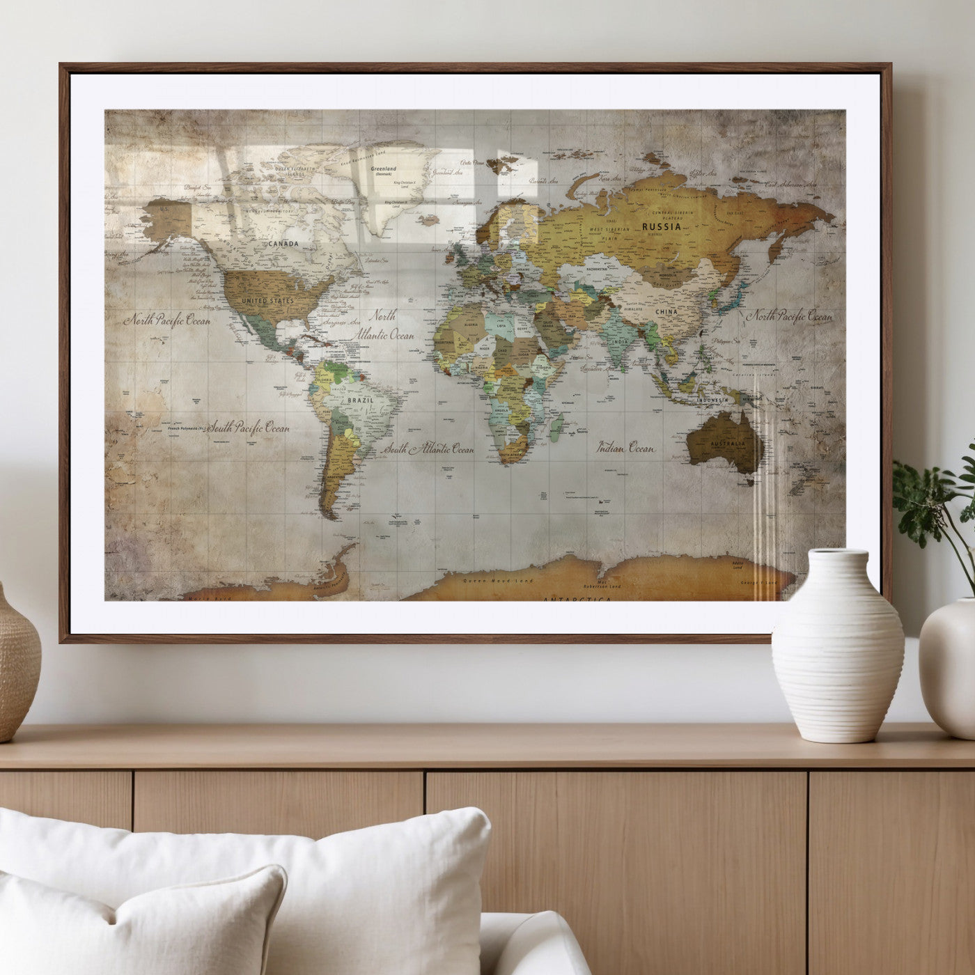 86108417-MGV-CV-36X24 - World Map Wall Art Canvas Print, Modern Decorative Framed Map Artwork Prints for Living Room, Office, Bedroom Wall Decor