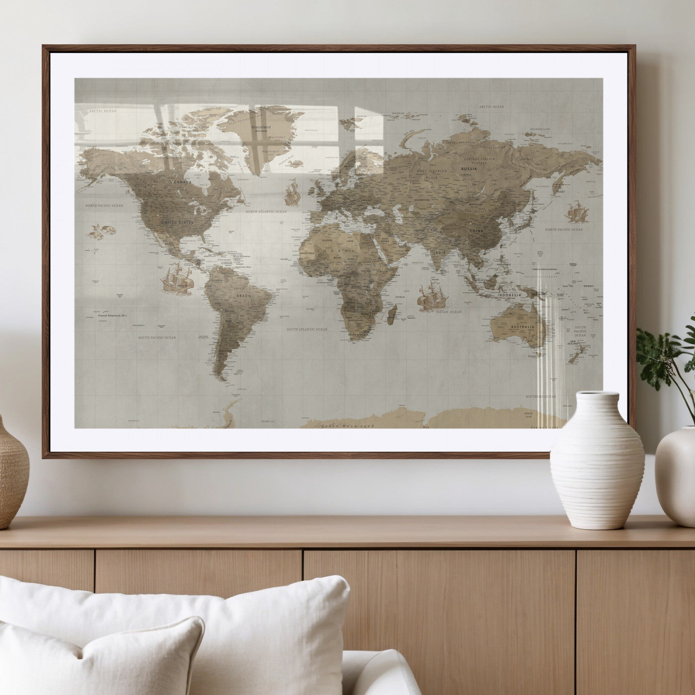 28283260-MGV-CV-36X24 - World Map Wall Art Canvas Print, Modern Decorative Framed Map Artwork Prints for Living Room, Office, Bedroom Wall Decor