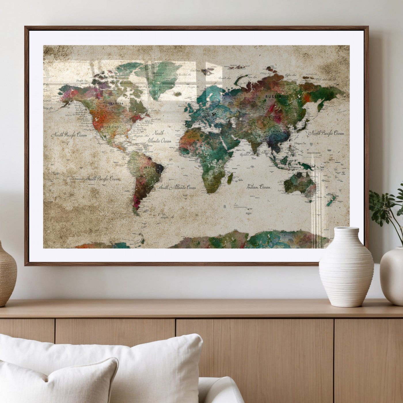 87544591-MGV-CV-36X24 - World Map Wall Art Canvas Print, Modern Decorative Framed Map Artwork Prints for Living Room, Office, Bedroom Wall Decor