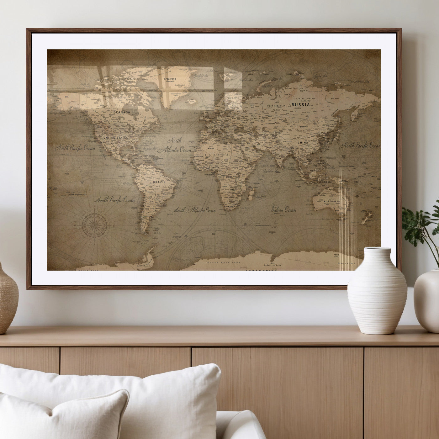 49946617-MGV-CV-36X24 - World Map Wall Art Canvas Print, Modern Decorative Framed Map Artwork Prints for Living Room, Office, Bedroom Wall Decor