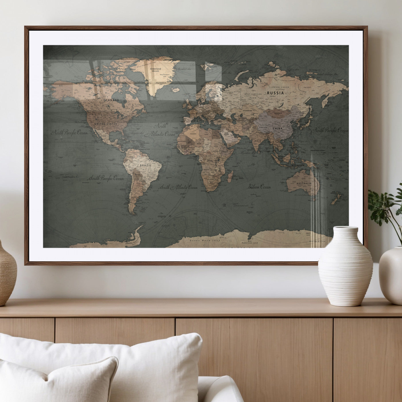 84619399-MGV-CV-36X24 - World Map Wall Art Canvas Print, Modern Decorative Framed Map Artwork Prints for Living Room, Office, Bedroom Wall Decor