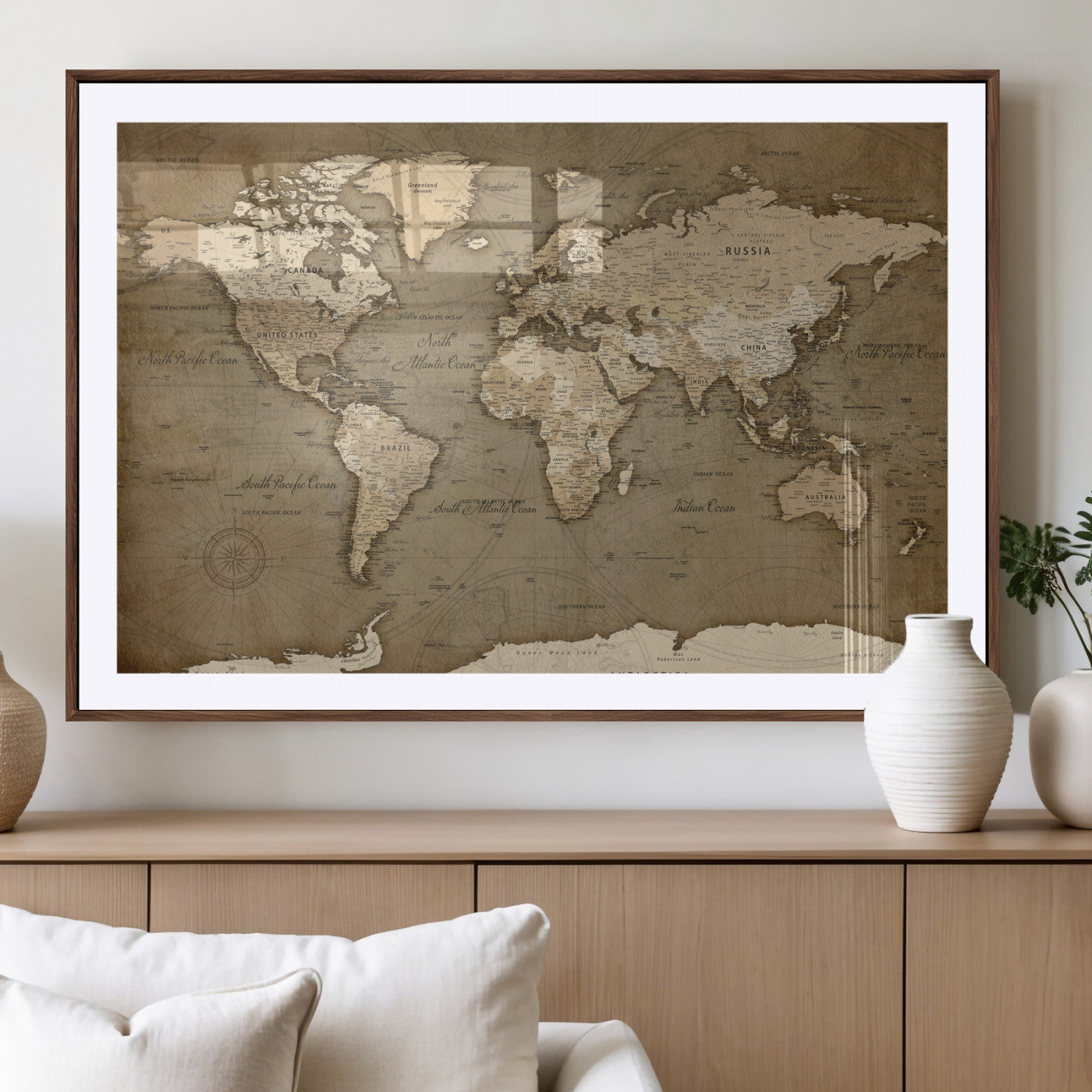 82314635-MGV-CV-36X24 - World Map Wall Art Canvas Print, Modern Decorative Framed Map Artwork Prints for Living Room, Office, Bedroom Wall Decor
