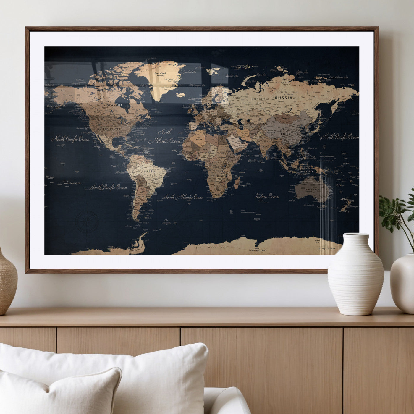 53971530-MGV-CV-36X24 - World Map Wall Art Canvas Print, Modern Decorative Framed Map Artwork Prints for Living Room, Office, Bedroom Wall Decor