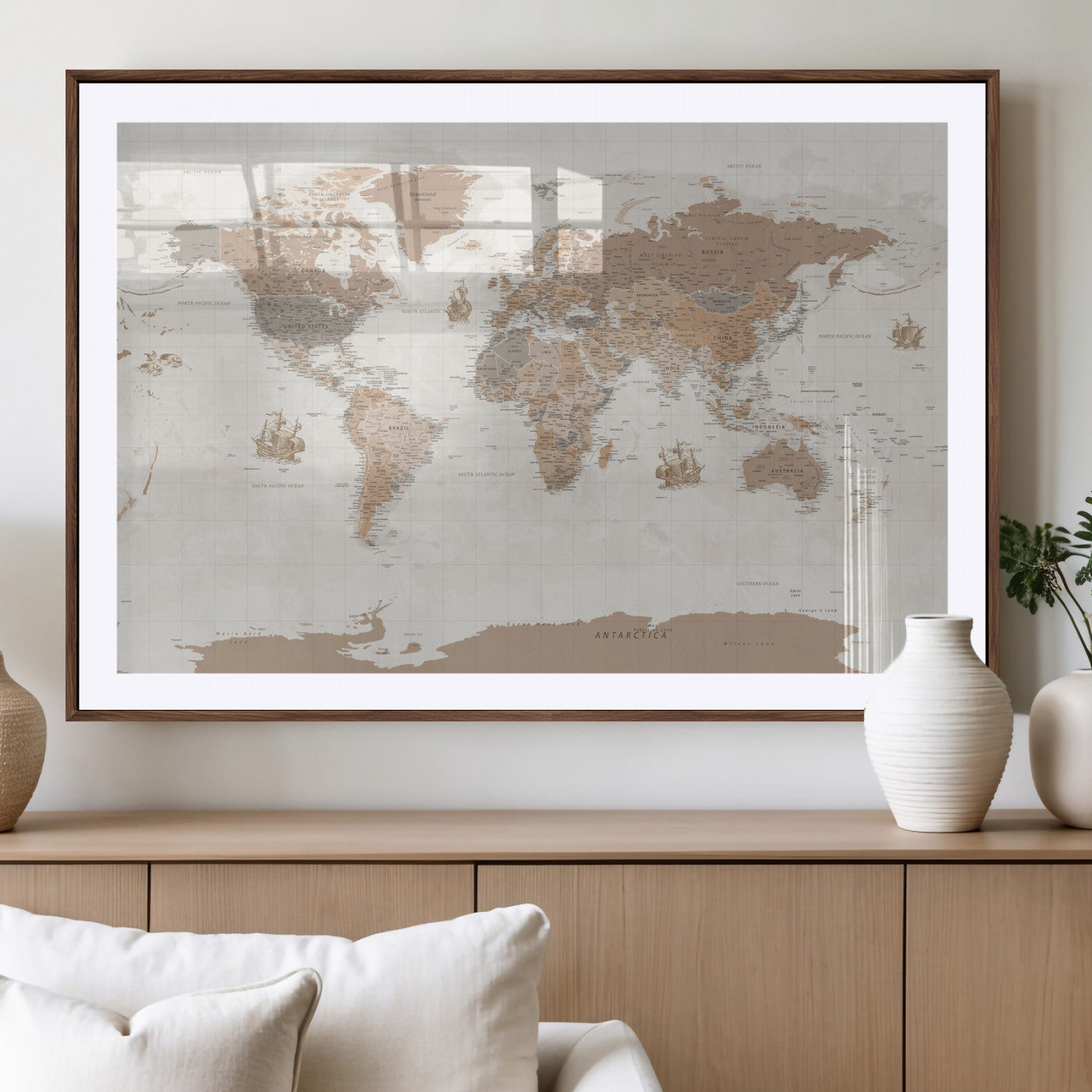 85057279-MGV-CV-36X24 - World Map Wall Art Canvas Print, Modern Decorative Framed Map Artwork Prints for Living Room, Office, Bedroom Wall Decor