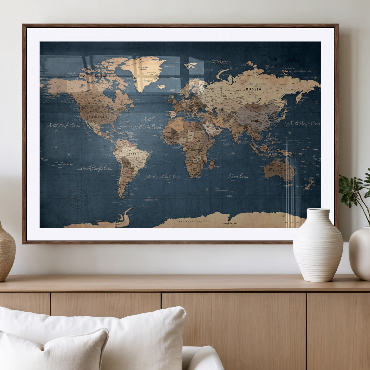 69886352-MGV-CV-36X24 - World Map Wall Art Canvas Print, Modern Decorative Framed Map Artwork Prints for Living Room, Office, Bedroom Wall Decor
