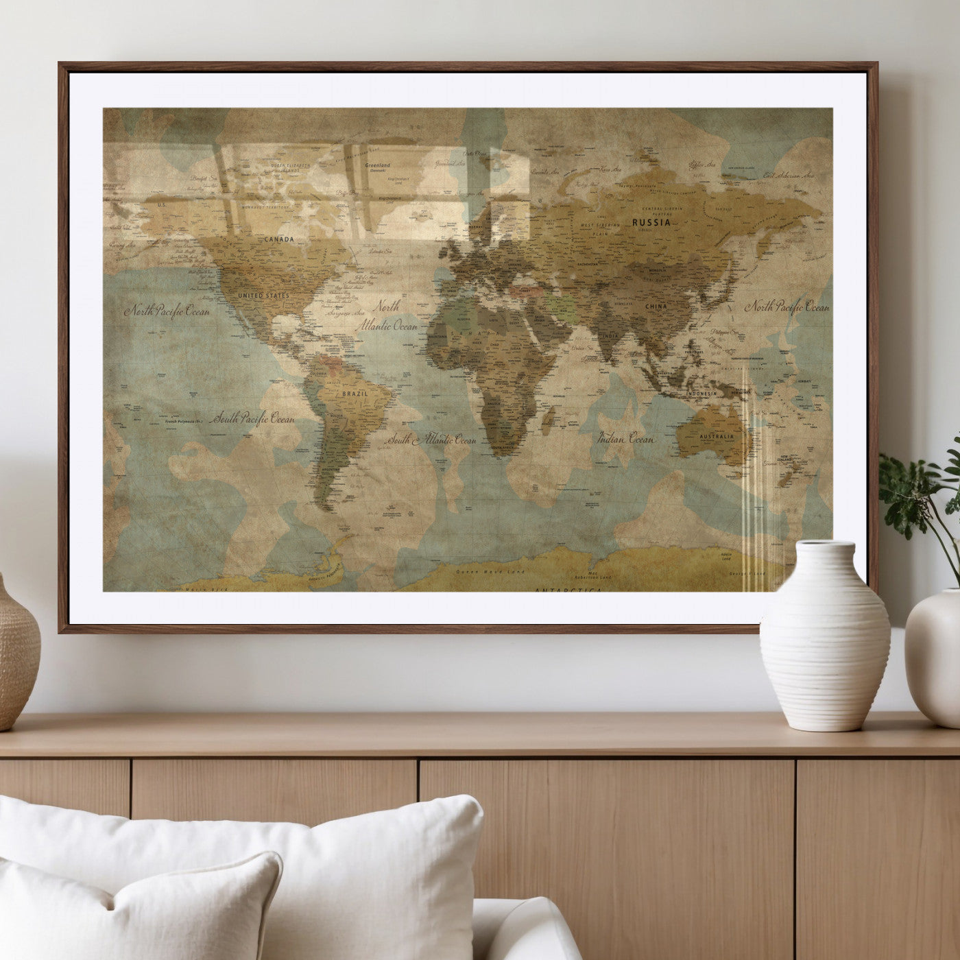 89356927-MGV-CV-36X24 - World Map Wall Art Canvas Print, Modern Decorative Framed Map Artwork Prints for Living Room, Office, Bedroom Wall Decor