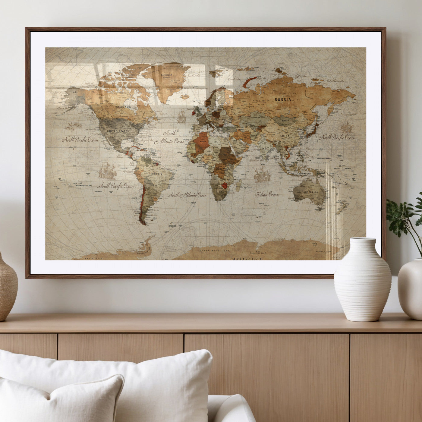 30704397-MGV-CV-36X24 - World Map Wall Art Canvas Print, Modern Decorative Framed Map Artwork Prints for Living Room, Office, Bedroom Wall Decor