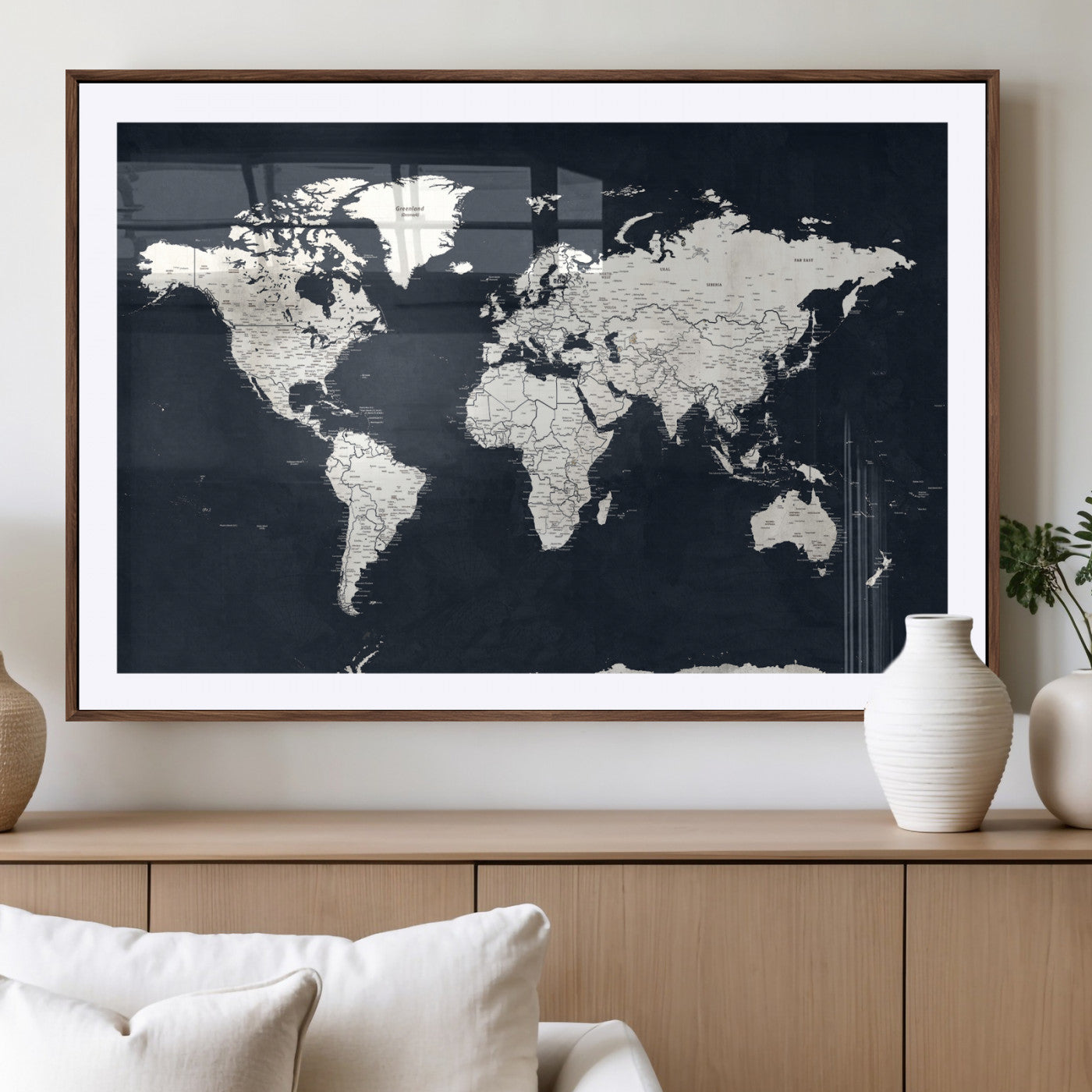 11963807-MGV-CV-36X24 - World Map Wall Art Canvas Print, Modern Decorative Framed Map Artwork Prints for Living Room, Office, Bedroom Wall Decor