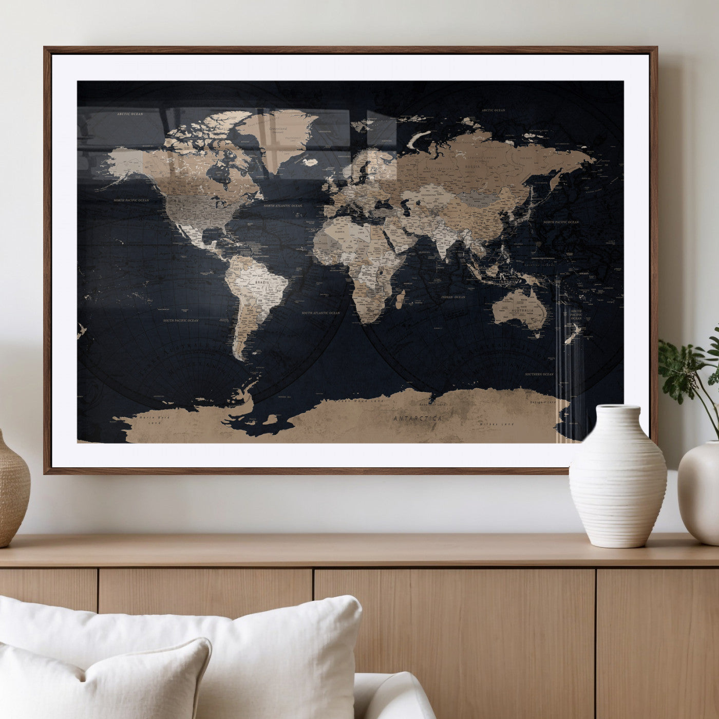 25812727-MGV-CV-36X24 - World Map Wall Art Canvas Print, Modern Decorative Framed Map Artwork Prints for Living Room, Office, Bedroom Wall Decor