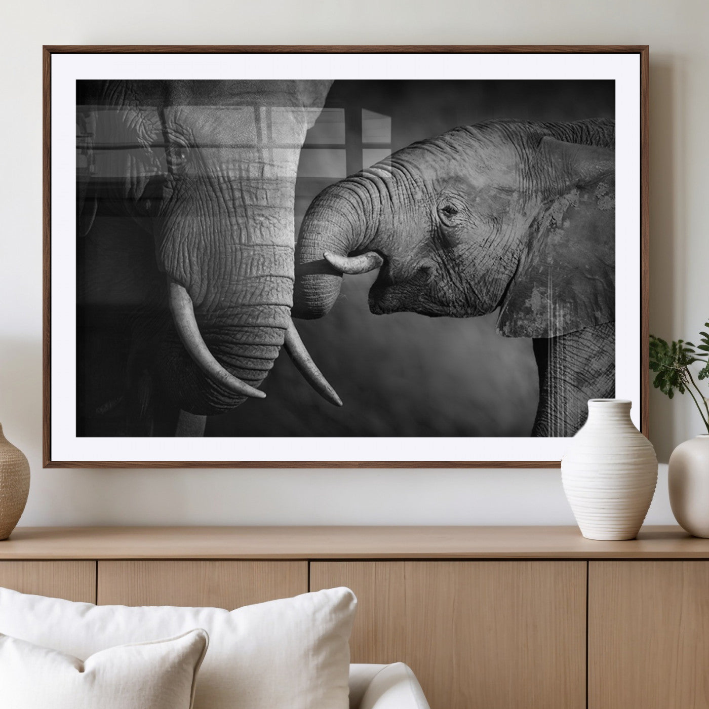 42691-MGV-CV-36X24-Elephant Family Wall Art Canvas, Framed Elephant Family Canvas Print