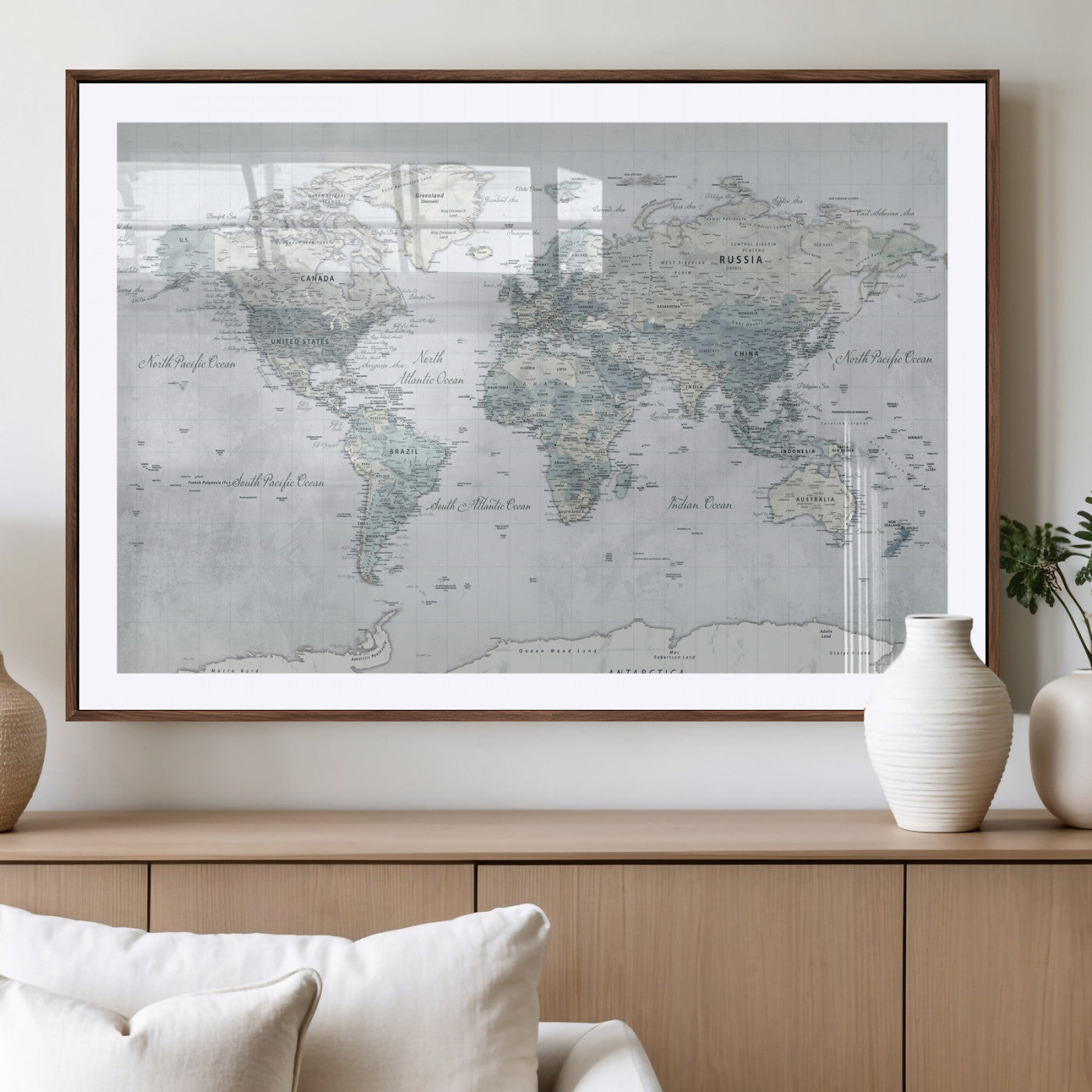 71091917-MGV-CV-36X24 - World Map Wall Art Canvas Print, Modern Decorative Framed Map Artwork Prints for Living Room, Office, Bedroom Wall Decor