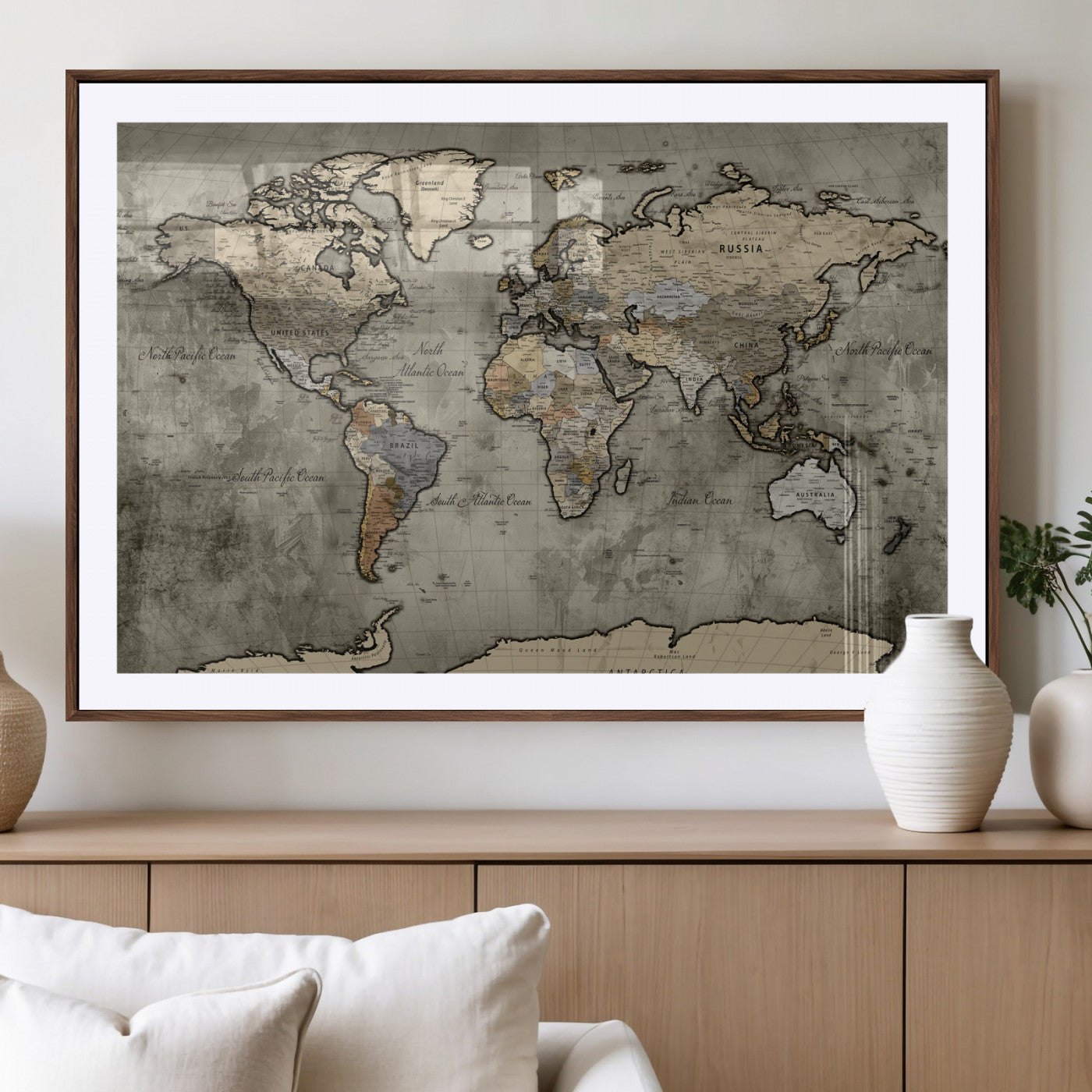 85218700-MGV-CV-36X24 - World Map Wall Art Canvas Print, Modern Decorative Framed Map Artwork Prints for Living Room, Office, Bedroom Wall Decor