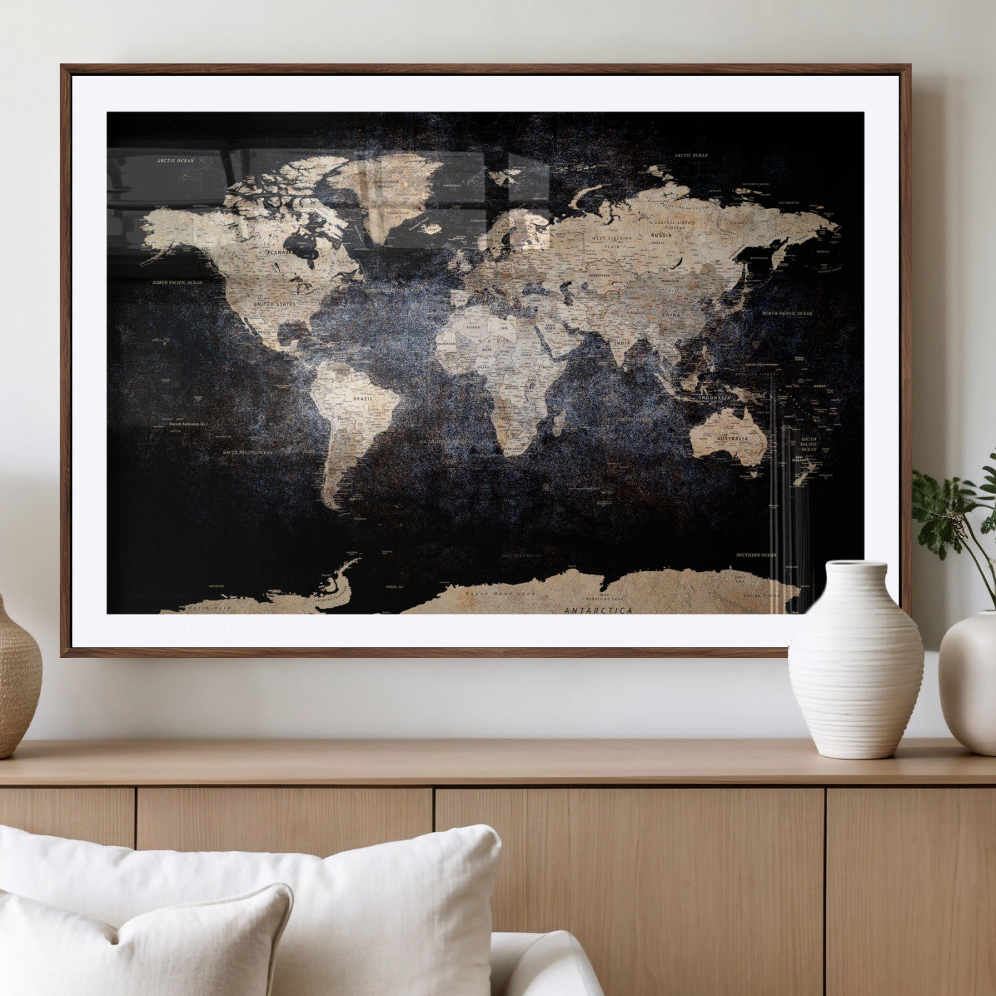 56713386-MGV-CV-36X24 - World Map Wall Art Canvas Print, Modern Decorative Framed Map Artwork Prints for Living Room, Office, Bedroom Wall Decor