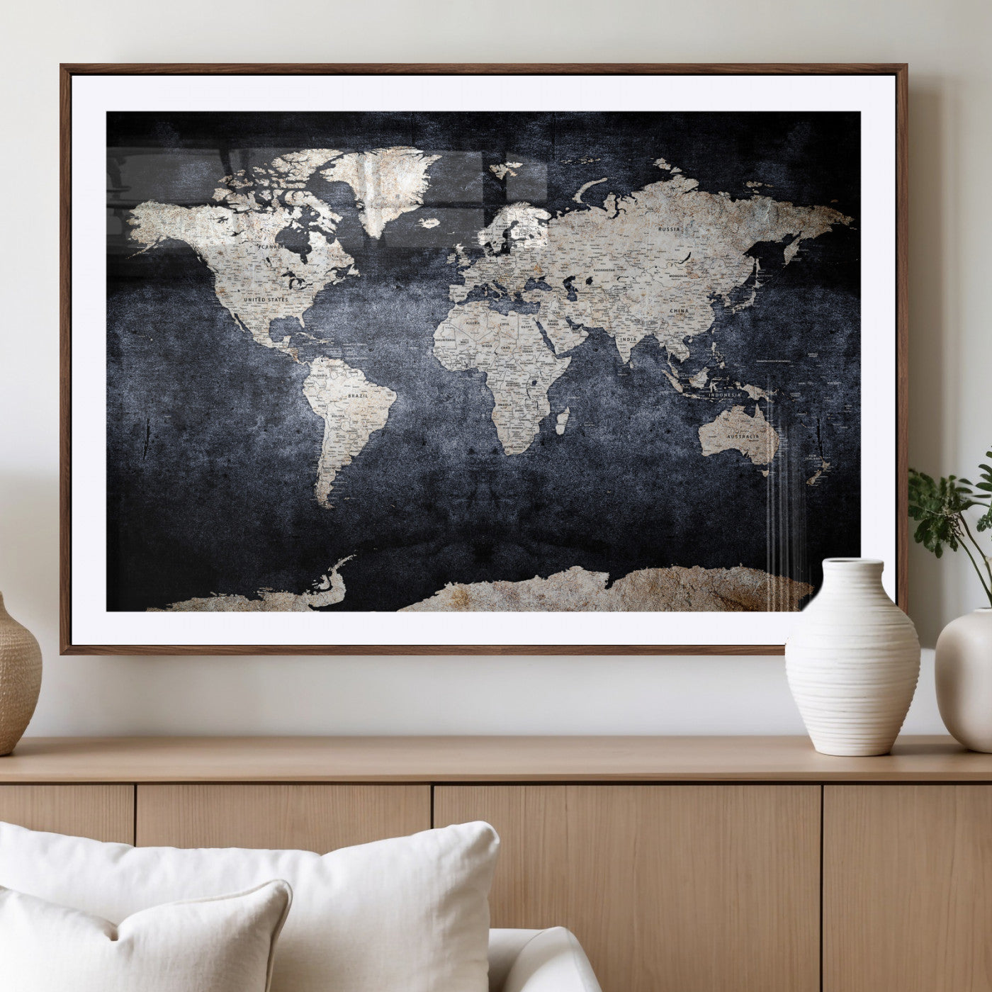 41193404-MGV-CV-36X24 - World Map Wall Art Canvas Print, Modern Decorative Framed Map Artwork Prints for Living Room, Office, Bedroom Wall Decor