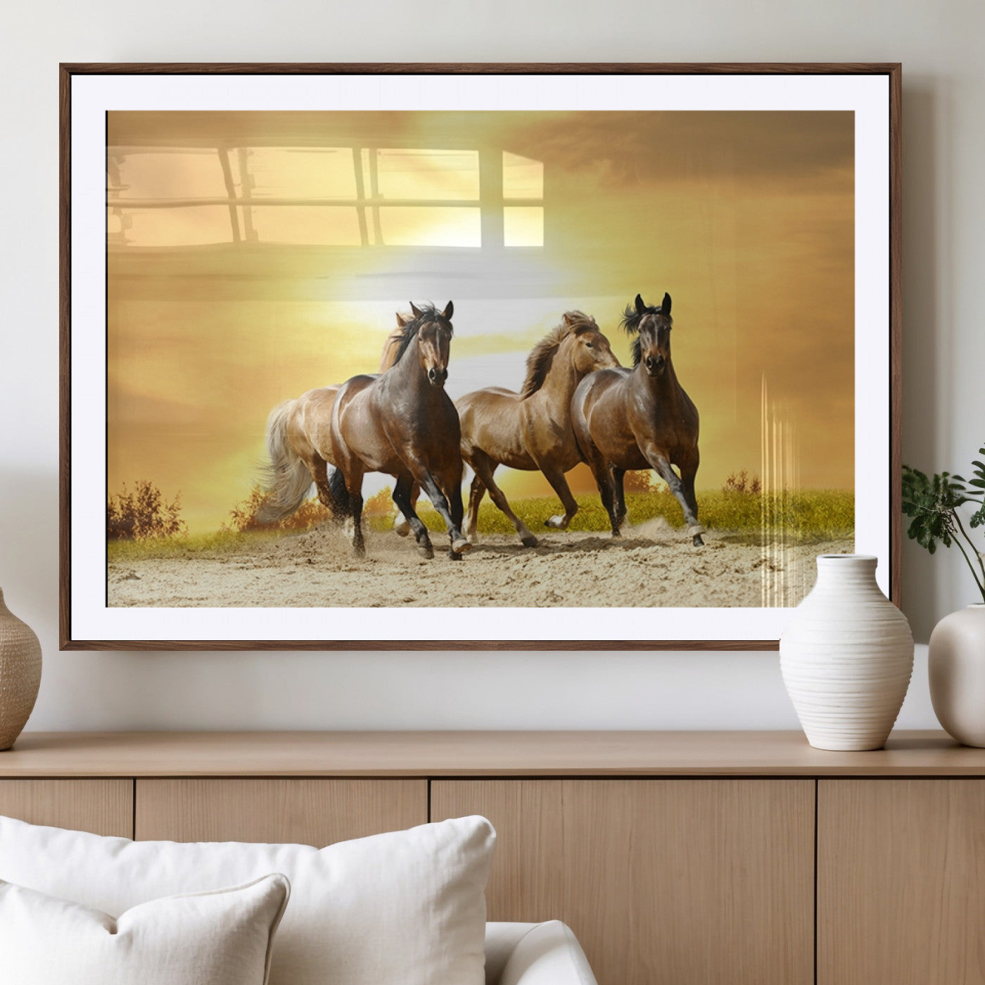 44763-MGV-CV-36X24-Wild Horses Wall Art Canvas Print – Framed Galloping Herd Animal Artwork for Home, Office, Living Room, Guest Room