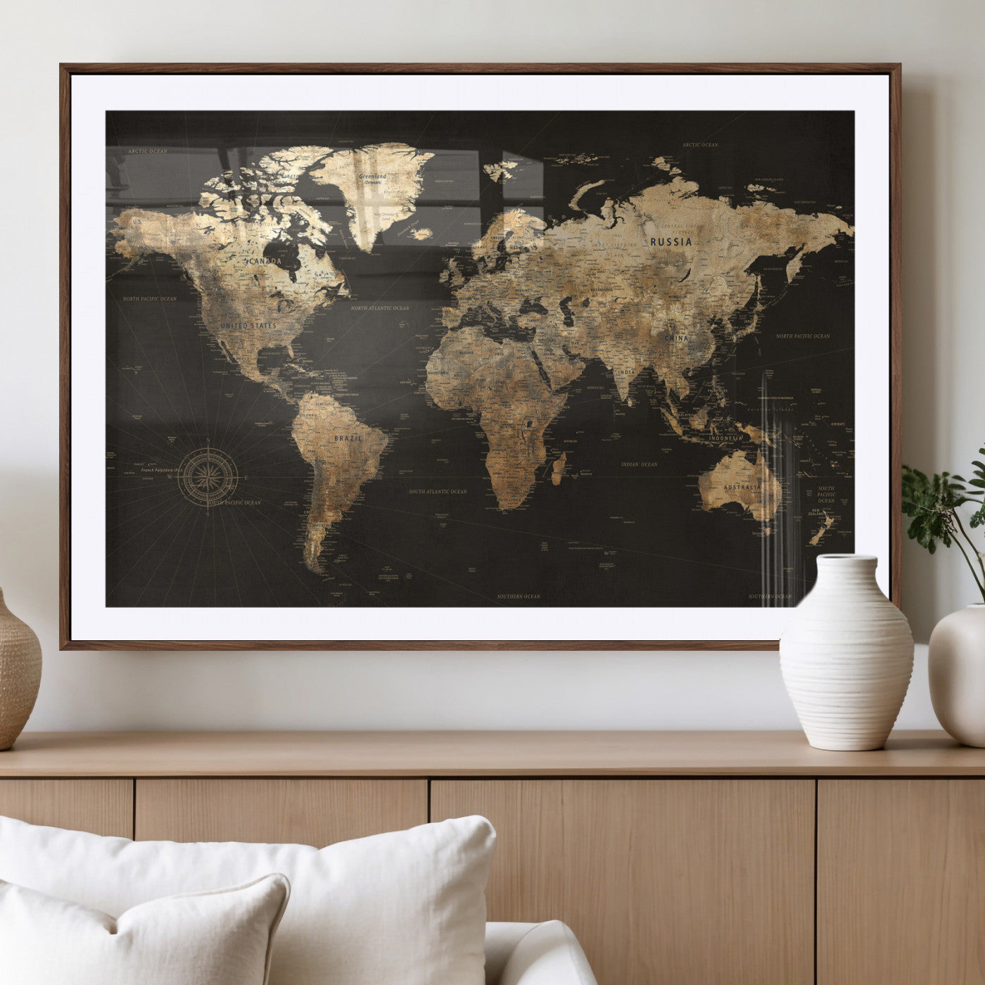 70985630-MGV-CV-36X24 - World Map Wall Art Canvas Print, Modern Decorative Framed Map Artwork Prints for Living Room, Office, Bedroom Wall Decor