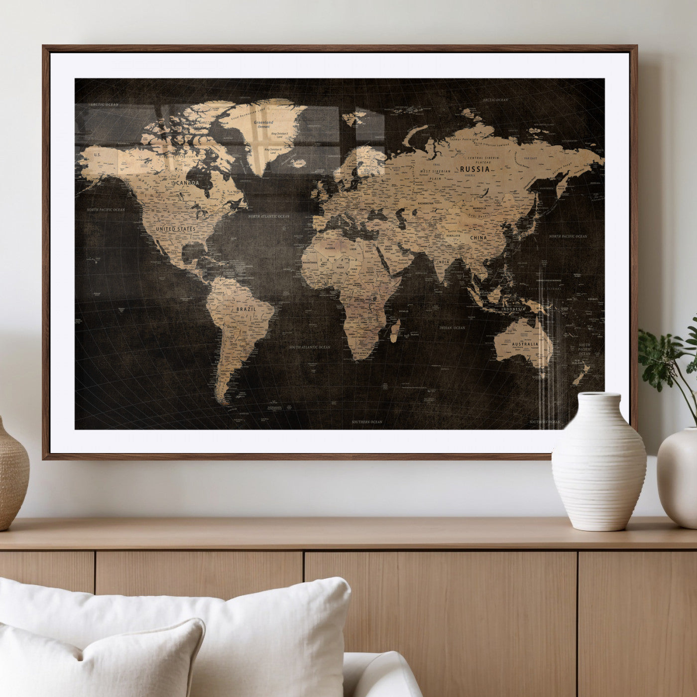 15118265-MGV-CV-36X24 - World Map Wall Art Canvas Print, Modern Decorative Framed Map Artwork Prints for Living Room, Office, Bedroom Wall Decor