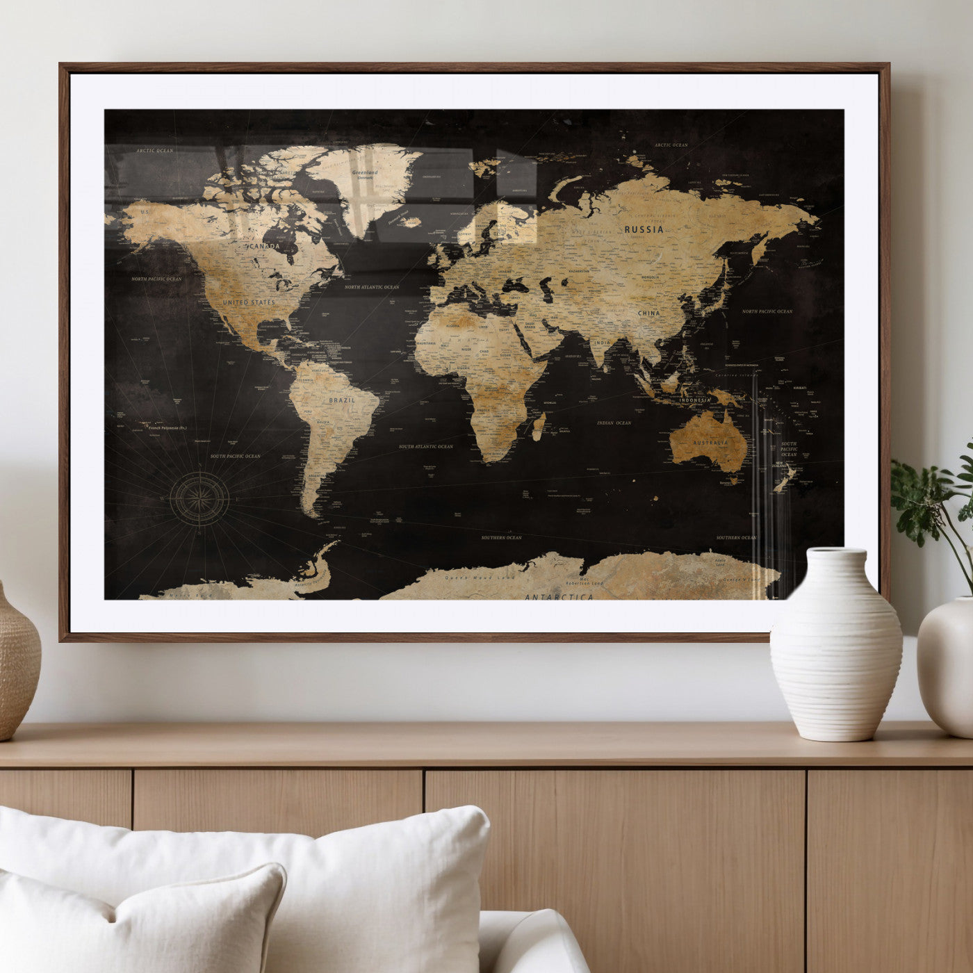 70468159-MGV-CV-36X24 - World Map Wall Art Canvas Print, Modern Decorative Framed Map Artwork Prints for Living Room, Office, Bedroom Wall Decor