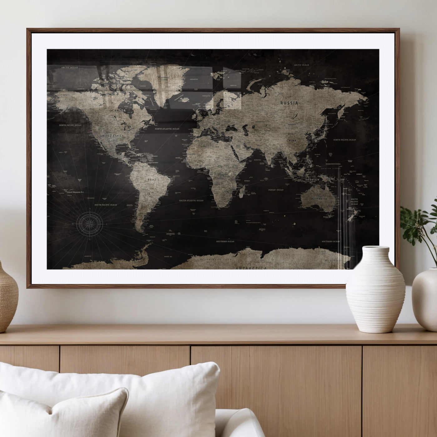 56225956-MGV-CV-36X24 - World Map Wall Art Canvas Print, Modern Decorative Framed Map Artwork Prints for Living Room, Office, Bedroom Wall Decor