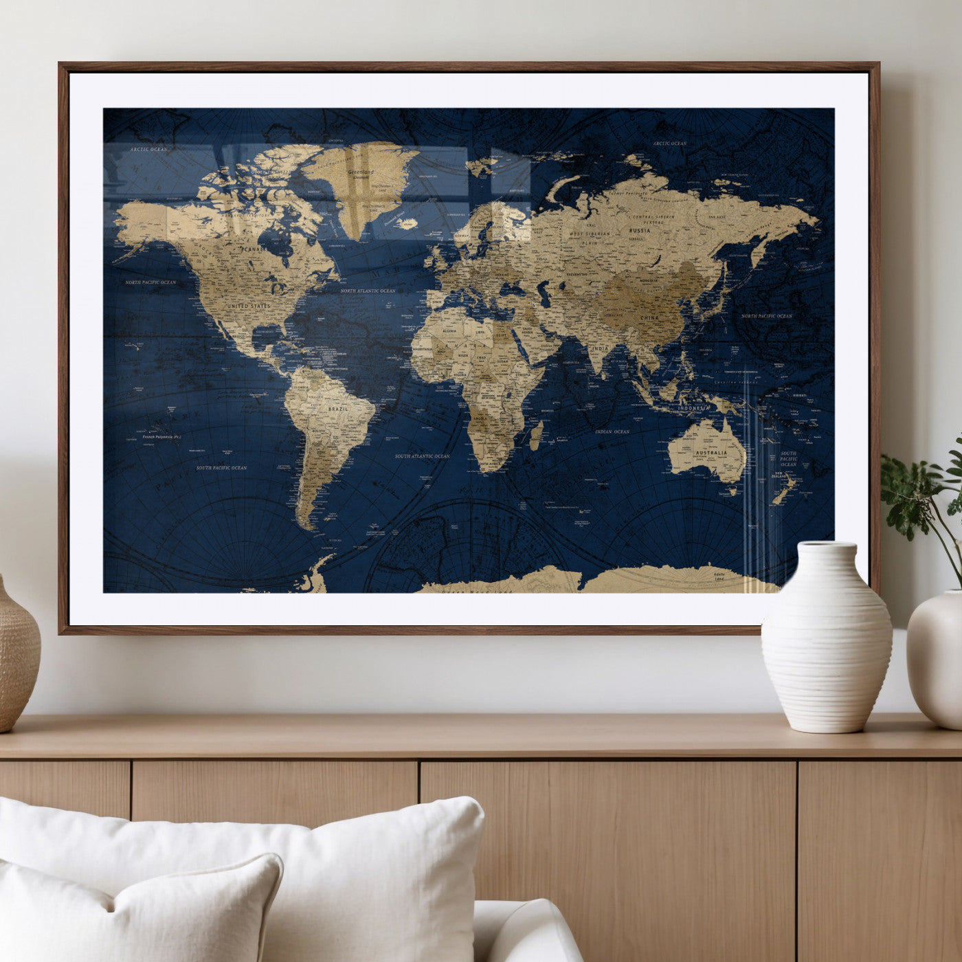 54770746-MGV-CV-36X24 - World Map Wall Art Canvas Print, Modern Decorative Framed Map Artwork Prints for Living Room, Office, Bedroom Wall Decor