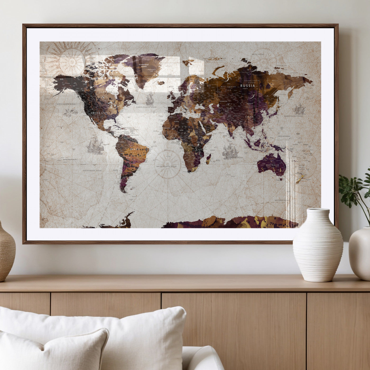 53400857-MGV-CV-36X24 - World Map Wall Art Canvas Print, Modern Decorative Framed Map Artwork Prints for Living Room, Office, Bedroom Wall Decor