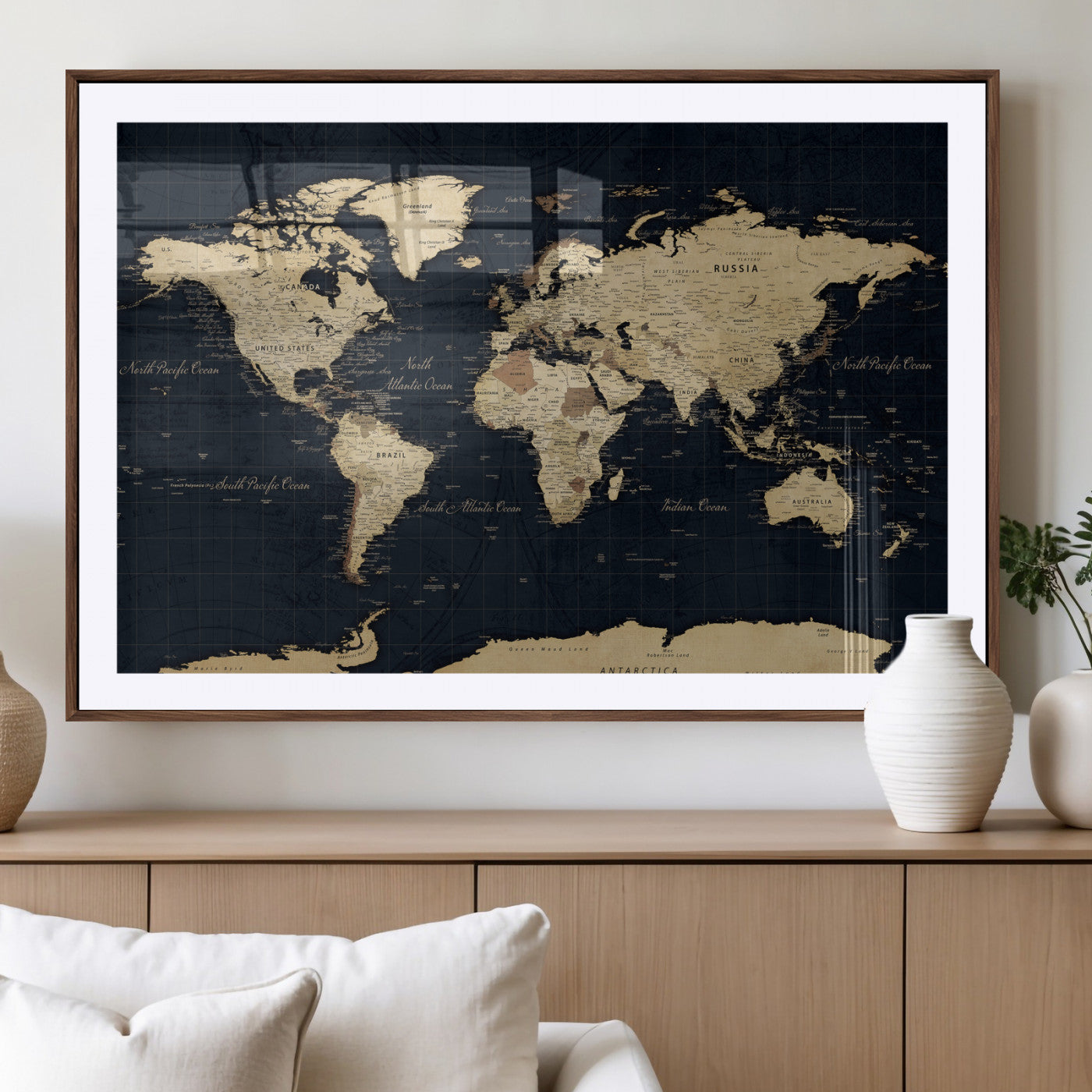 45063434-MGV-CV-36X24 - World Map Wall Art Canvas Print, Modern Decorative Framed Map Artwork Prints for Living Room, Office, Bedroom Wall Decor