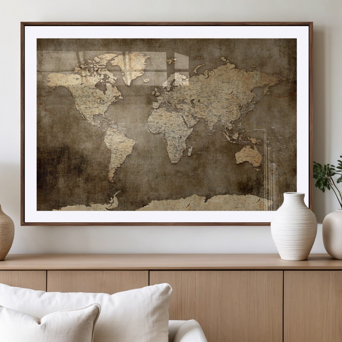 35847542-MGV-CV-36X24 - World Map Wall Art Canvas Print, Modern Decorative Framed Map Artwork Prints for Living Room, Office, Bedroom Wall Decor