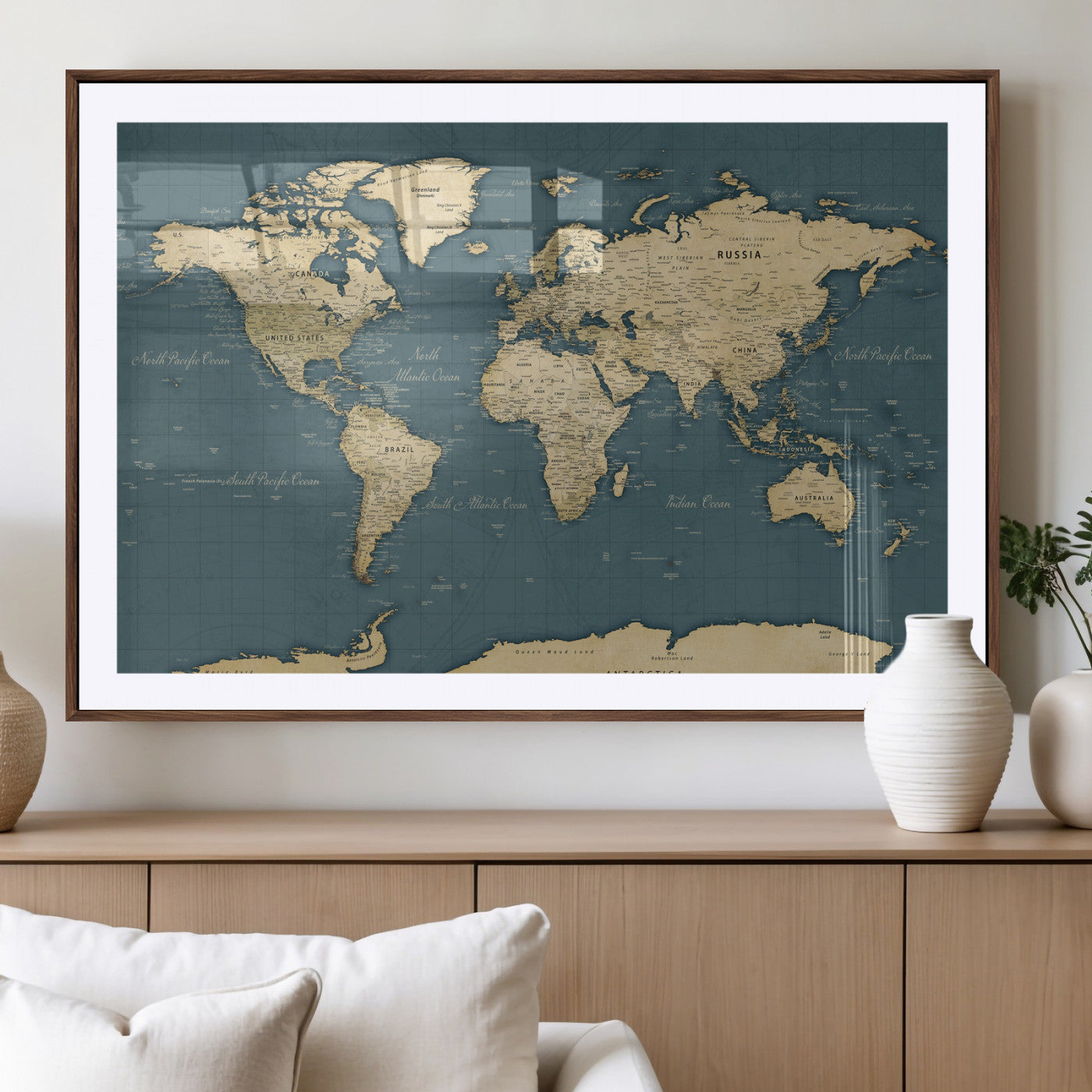 99599383-MGV-CV-36X24 - World Map Wall Art Canvas Print, Modern Decorative Framed Map Artwork Prints for Living Room, Office, Bedroom Wall Decor