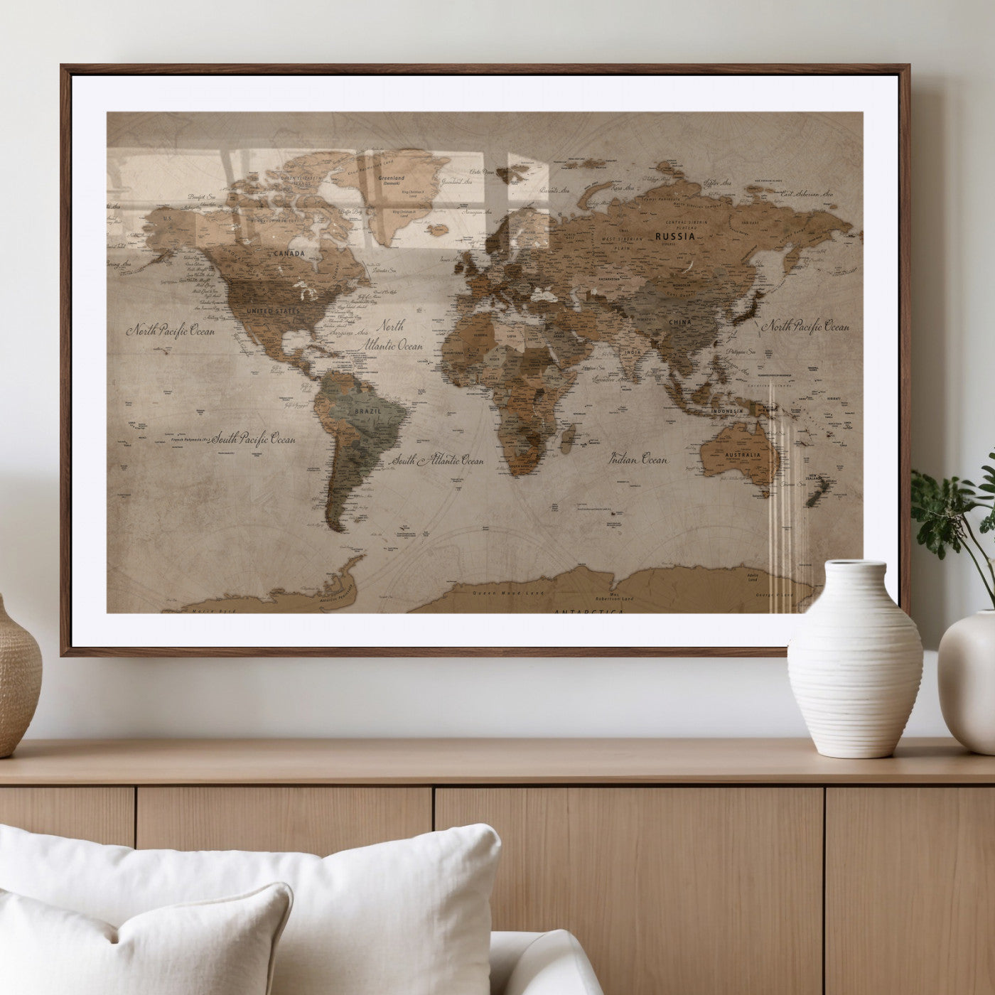 40064188-MGV-CV-36X24 - World Map Wall Art Canvas Print, Modern Decorative Framed Map Artwork Prints for Living Room, Office, Bedroom Wall Decor
