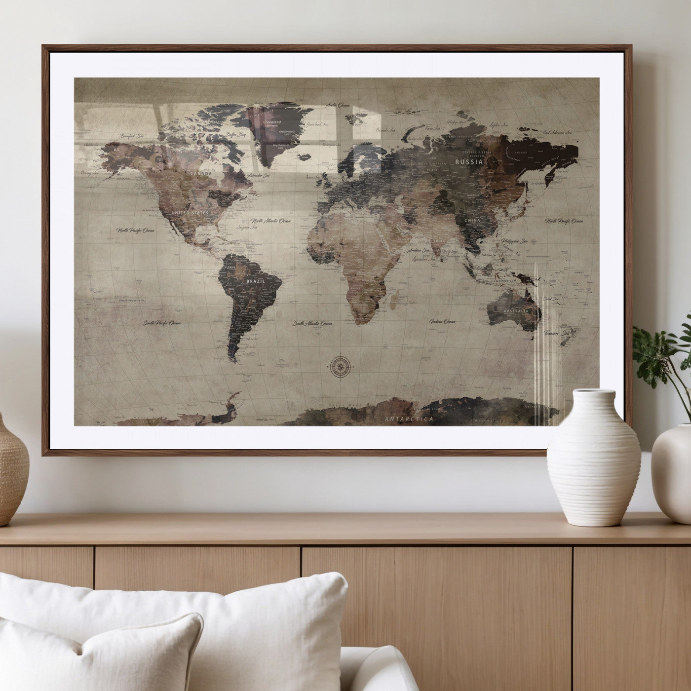 60560672-MGV-CV-36X24 - World Map Wall Art Canvas Print, Modern Decorative Framed Map Artwork Prints for Living Room, Office, Bedroom Wall Decor