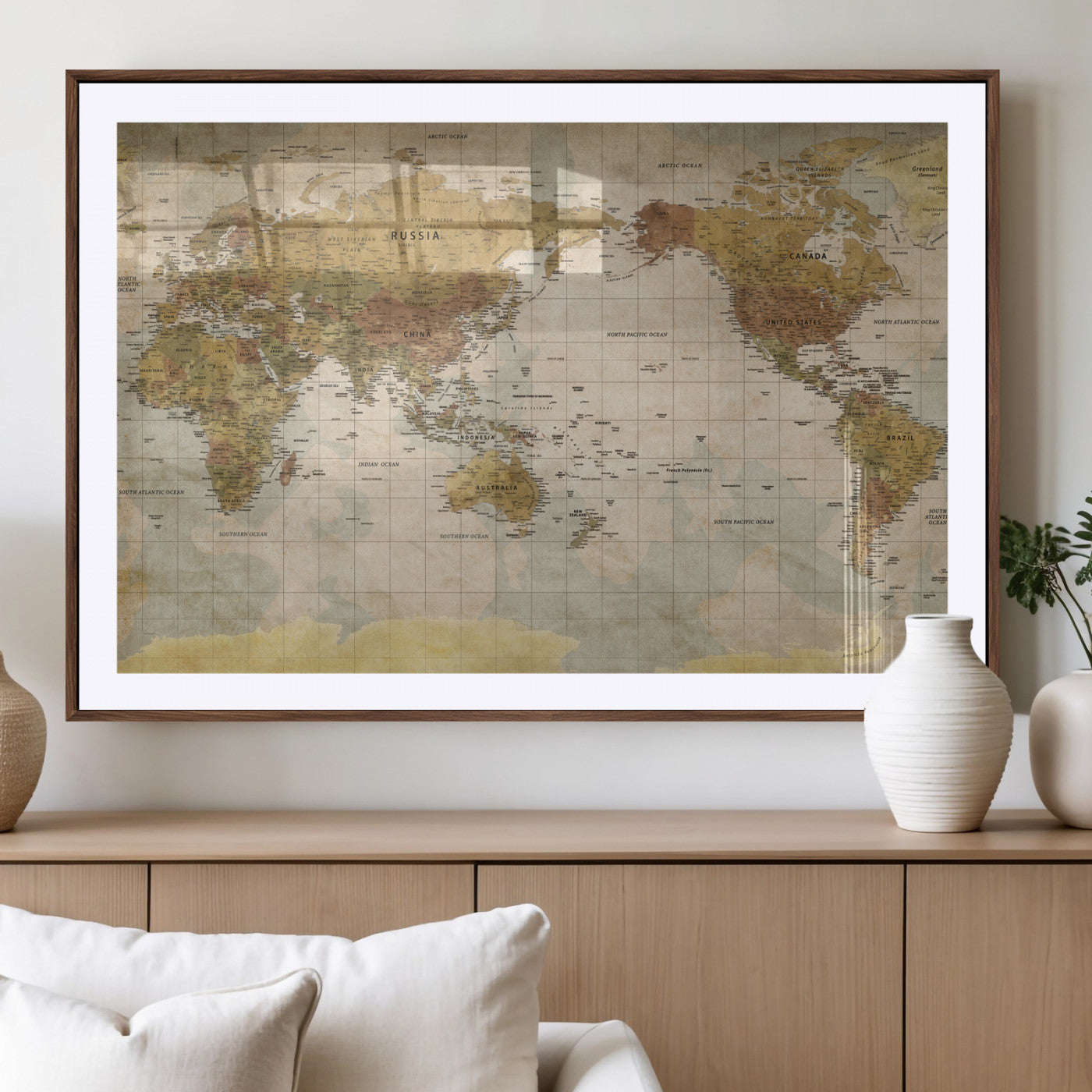 22305205-MGV-CV-36X24 - World Map Wall Art Canvas Print, Modern Decorative Framed Map Artwork Prints for Living Room, Office, Bedroom Wall Decor