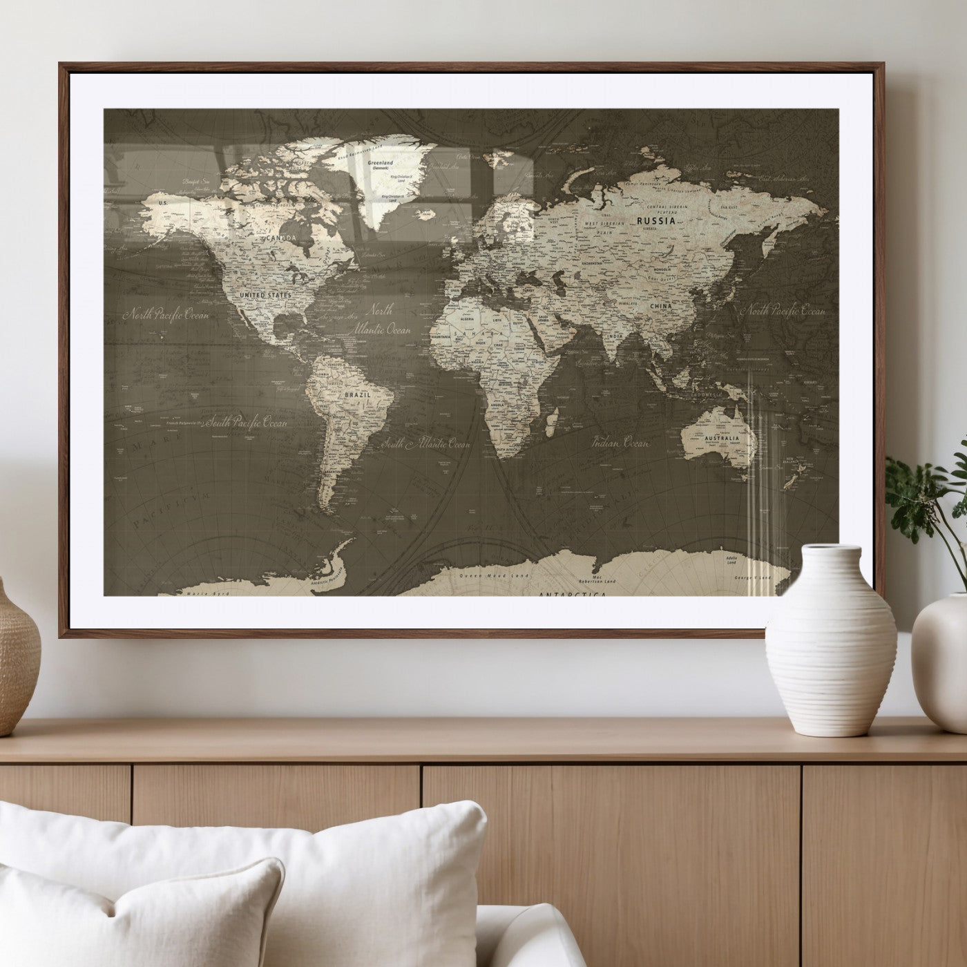 33202610-MGV-CV-36X24 - World Map Wall Art Canvas Print, Modern Decorative Framed Map Artwork Prints for Living Room, Office, Bedroom Wall Decor