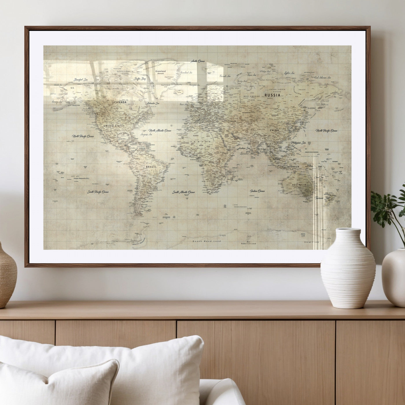17101439-MGV-CV-36X24 - World Map Wall Art Canvas Print, Modern Decorative Framed Map Artwork Prints for Living Room, Office, Bedroom Wall Decor