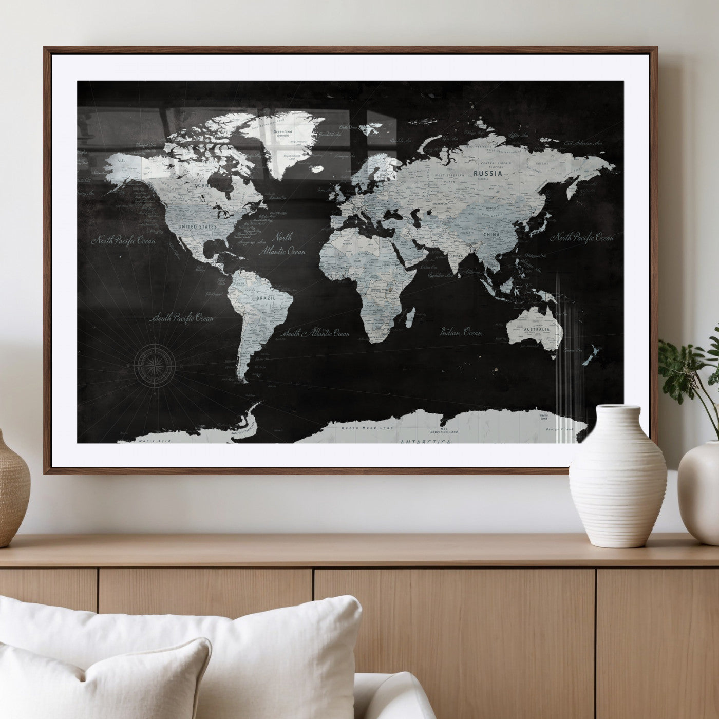 28664806-MGV-CV-36X24 - World Map Wall Art Canvas Print, Modern Decorative Framed Map Artwork Prints for Living Room, Office, Bedroom Wall Decor