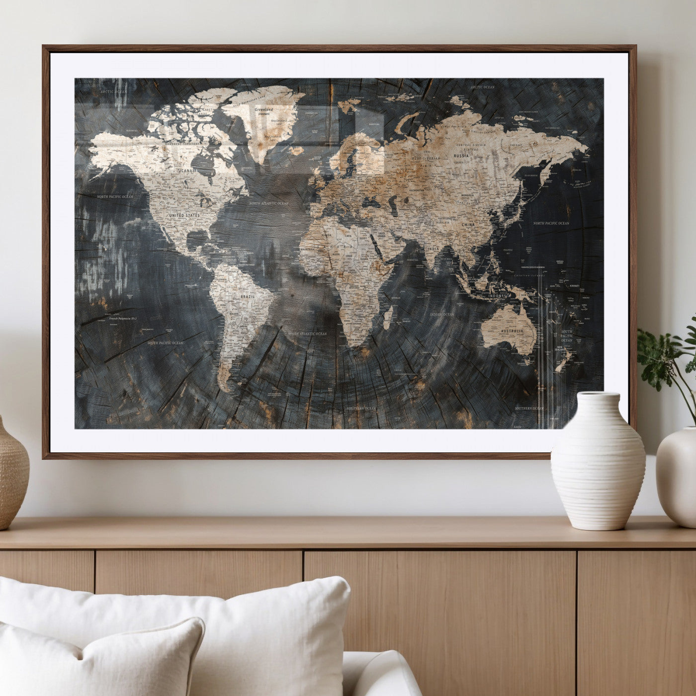 89162112-MGV-CV-36X24 - World Map Wall Art Canvas Print, Modern Decorative Framed Map Artwork Prints for Living Room, Office, Bedroom Wall Decor