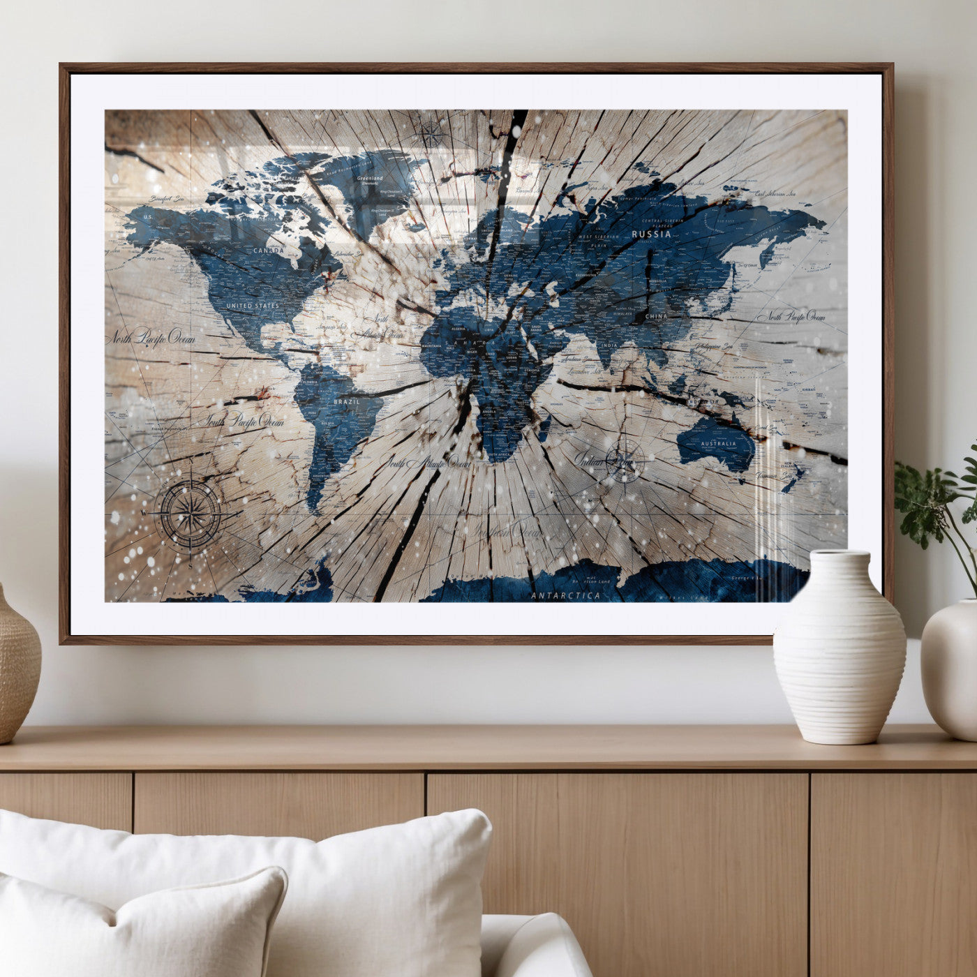 19478704-MGV-CV-36X24 - World Map Wall Art Canvas Print, Modern Decorative Framed Map Artwork Prints for Living Room, Office, Bedroom Wall Decor