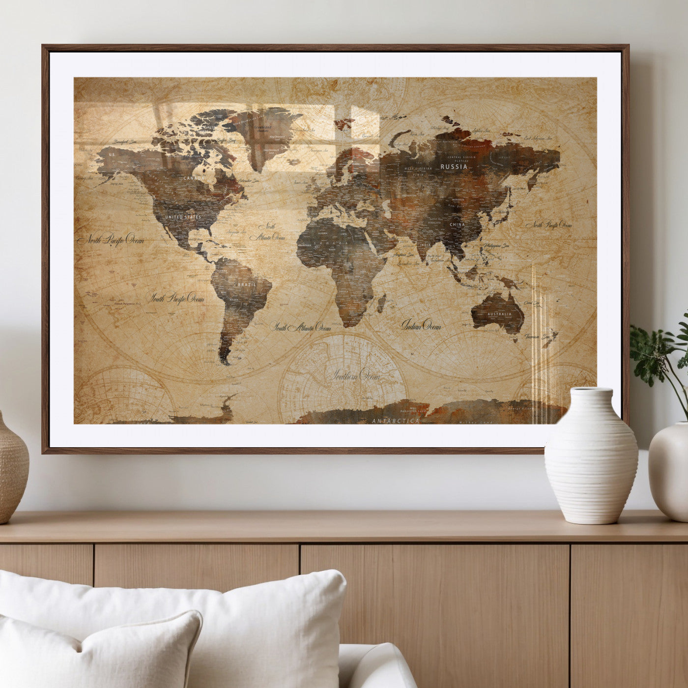 63156625-MGV-CV-36X24 - World Map Wall Art Canvas Print, Modern Decorative Framed Map Artwork Prints for Living Room, Office, Bedroom Wall Decor