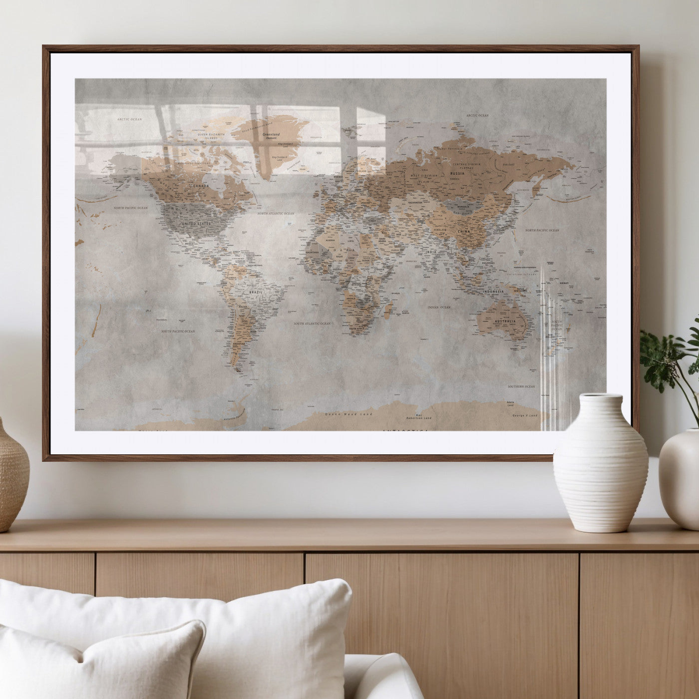 34051638-MGV-CV-36X24 - World Map Wall Art Canvas Print, Modern Decorative Framed Map Artwork Prints for Living Room, Office, Bedroom Wall Decor