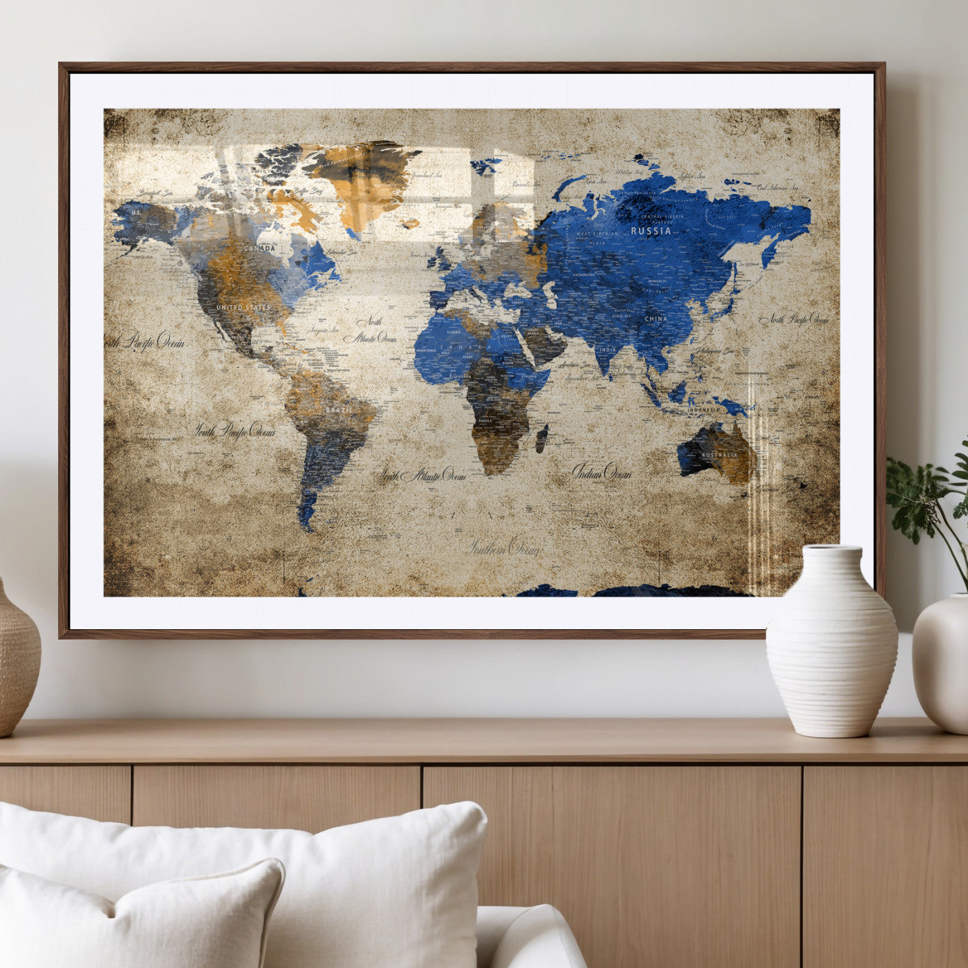 27314341-MGV-CV-36X24 - World Map Wall Art Canvas Print, Modern Decorative Framed Map Artwork Prints for Living Room, Office, Bedroom Wall Decor