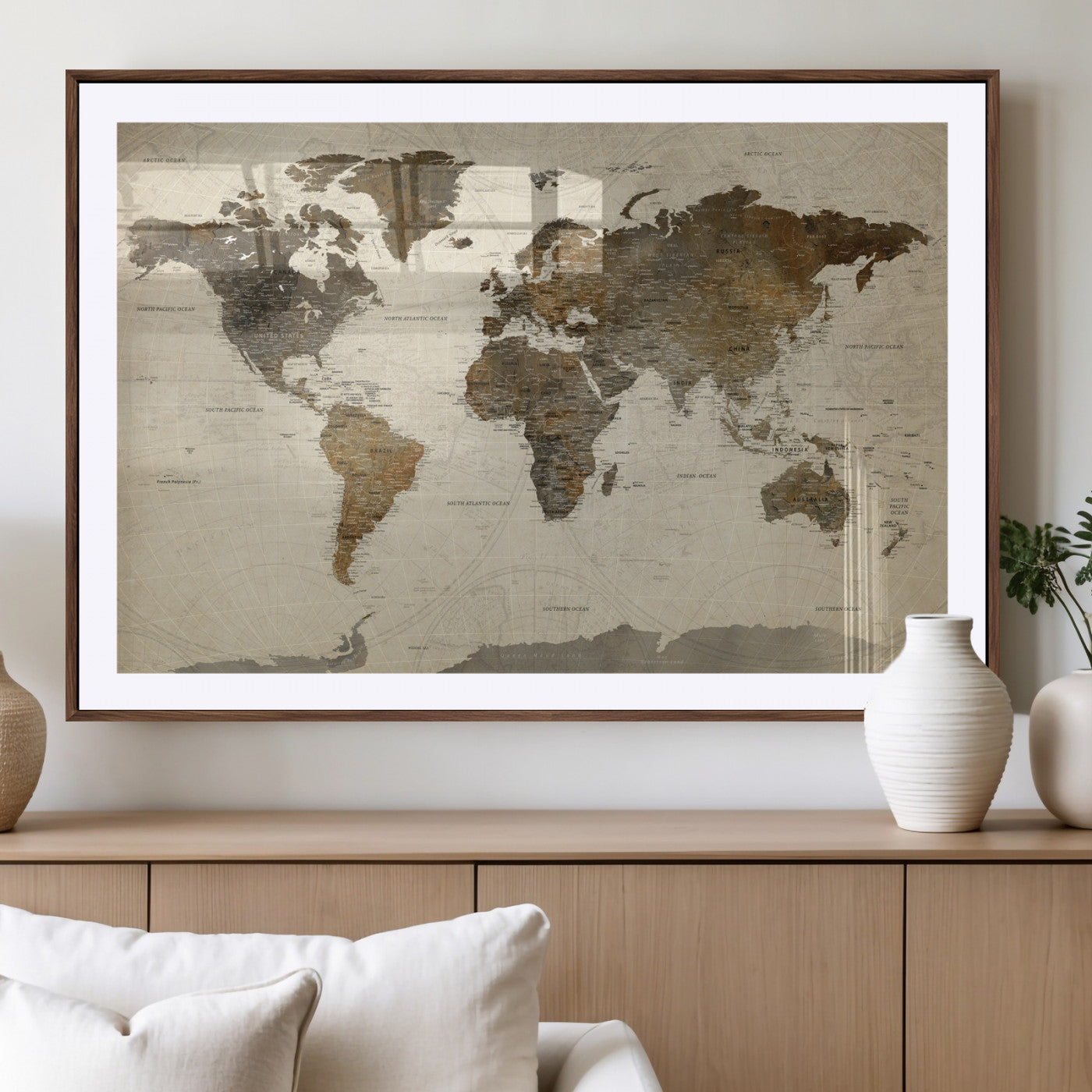 49623468-MGV-CV-36X24 - World Map Wall Art Canvas Print, Modern Decorative Framed Map Artwork Prints for Living Room, Office, Bedroom Wall Decor