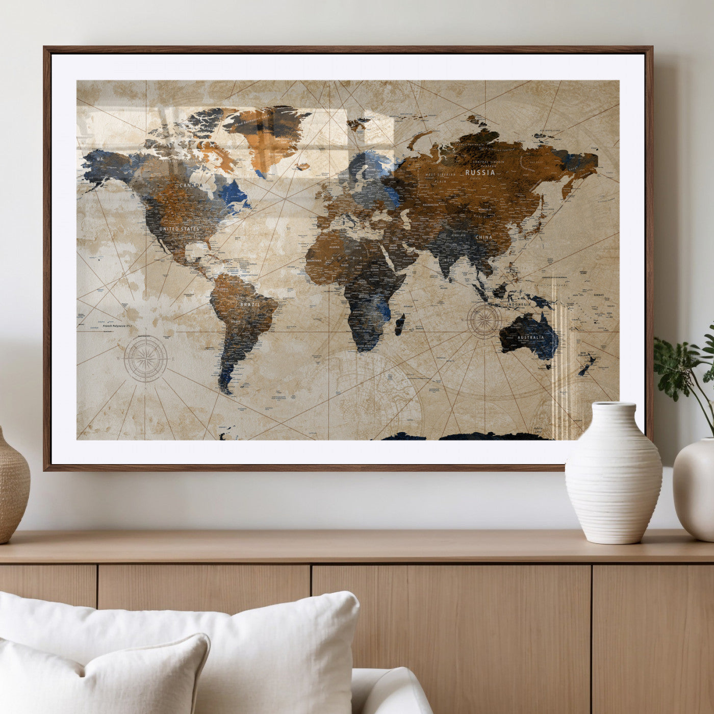 15727090-MGV-CV-36X24 - World Map Wall Art Canvas Print, Modern Decorative Framed Map Artwork Prints for Living Room, Office, Bedroom Wall Decor