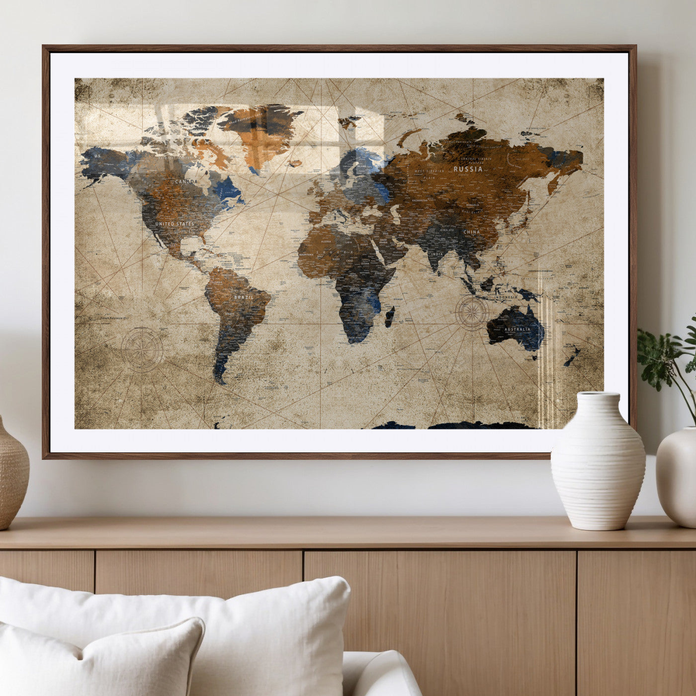 27163414-MGV-CV-36X24 - World Map Wall Art Canvas Print, Modern Decorative Framed Map Artwork Prints for Living Room, Office, Bedroom Wall Decor