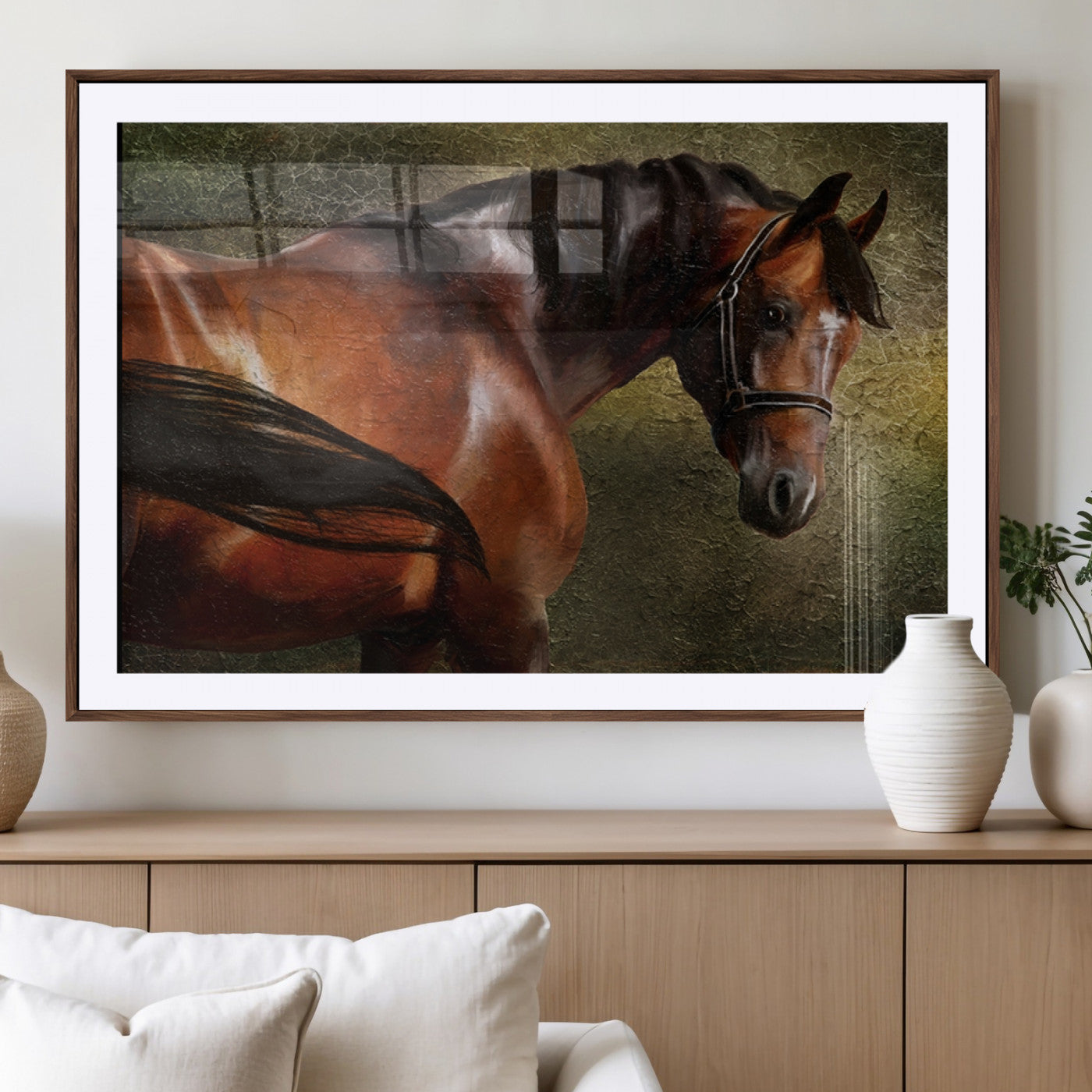 76810-MGV-CV-36X24-Majestic Brown Horse Wall Art Canvas Print – Framed Equestrian Artwork with Elegant Stallion Artwork for Home or Office Decor