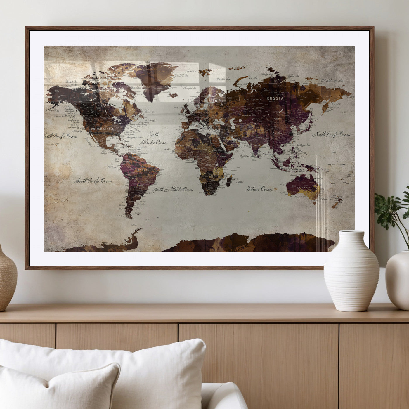 50611123-MGV-CV-36X24 - World Map Canvas Triptych – Colorful Global Wall Art for Living Rooms, Offices, and Study Spaces