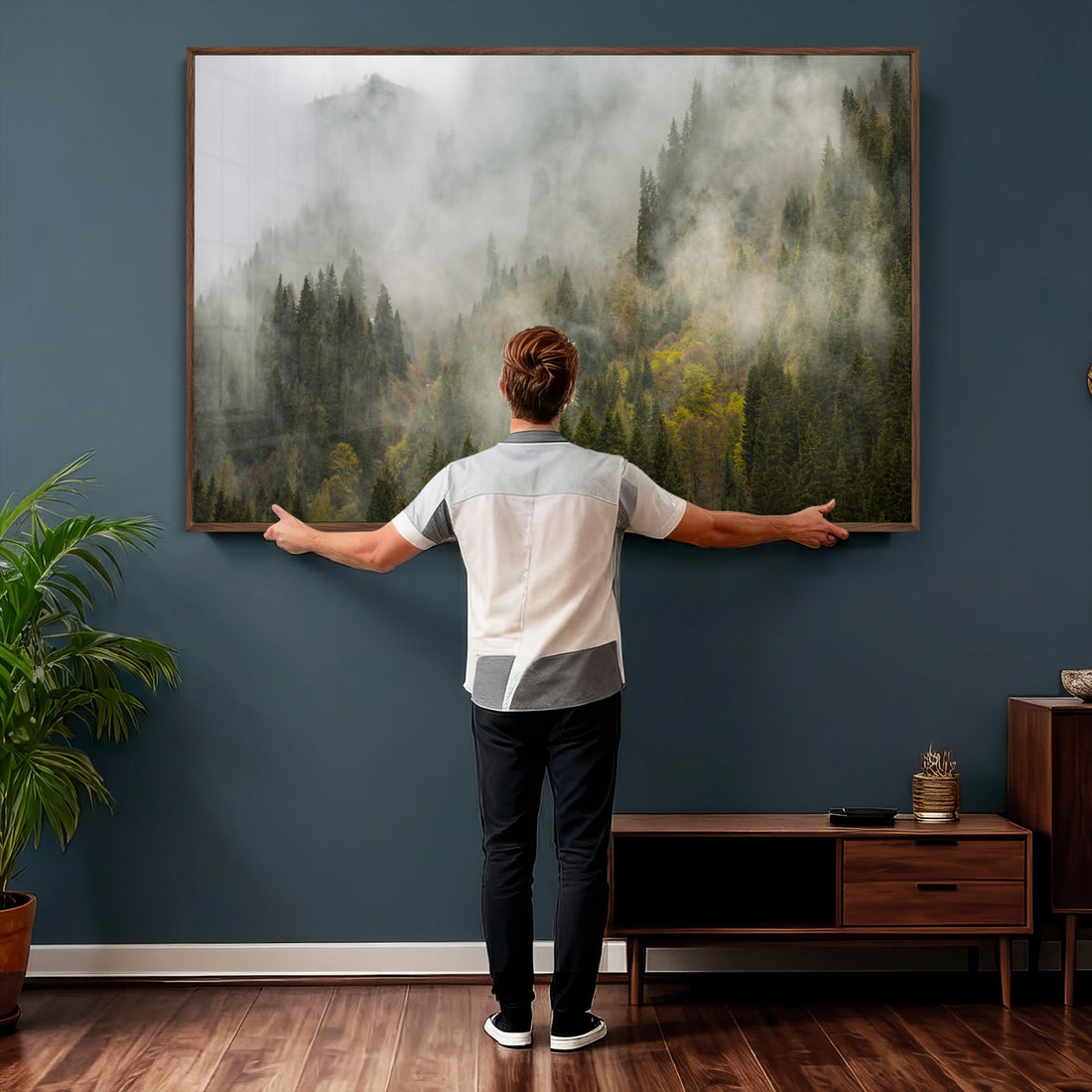 Misty Mountain Canvas Print, Foggy Pine Trees Nature Wall Art