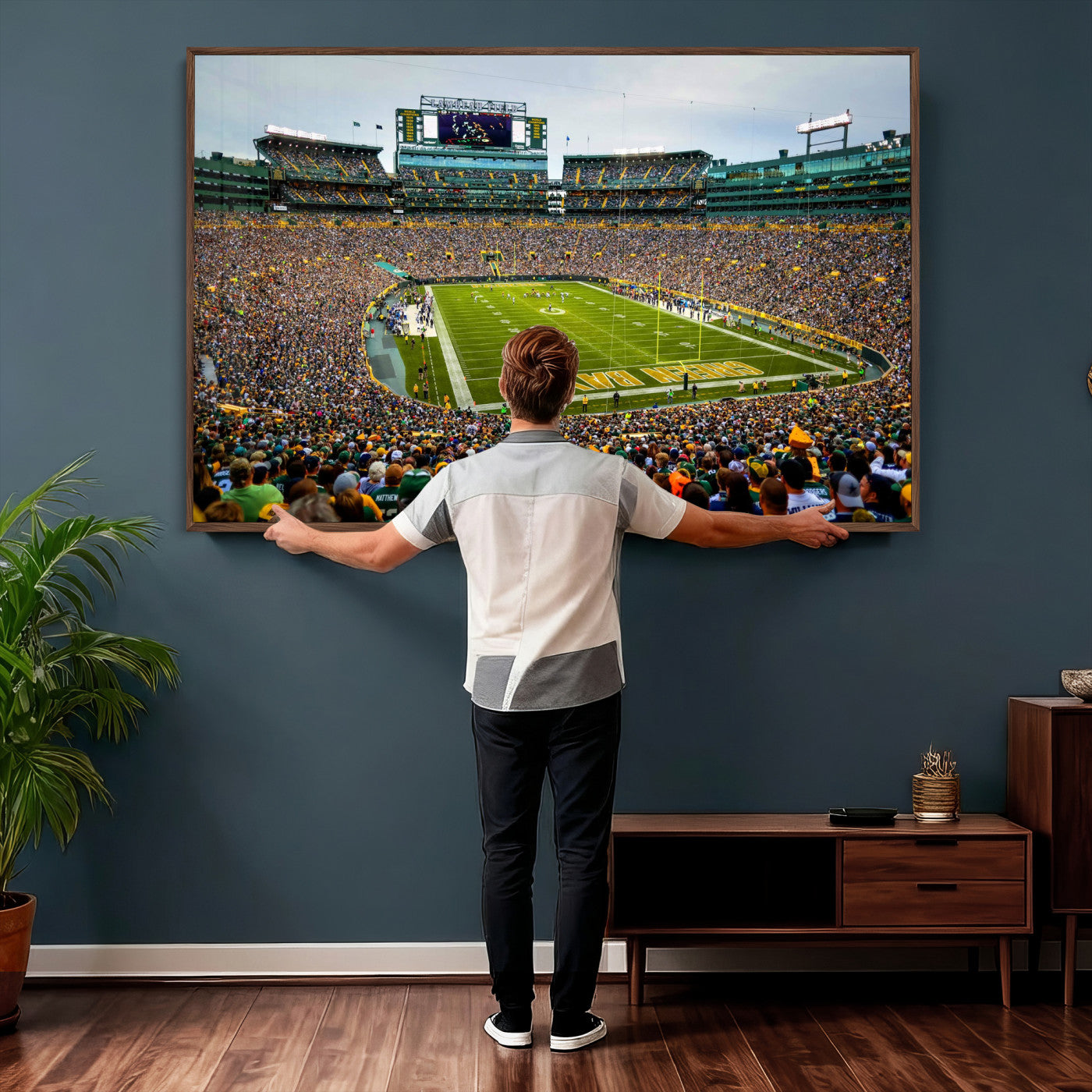 56521752-MGV-CV-36X24 - Green Bay Packers Stadium Wall Art Canvas Print, Lambeau Field Football Stadium Artwork, Framed Wall Art Ready to Hang